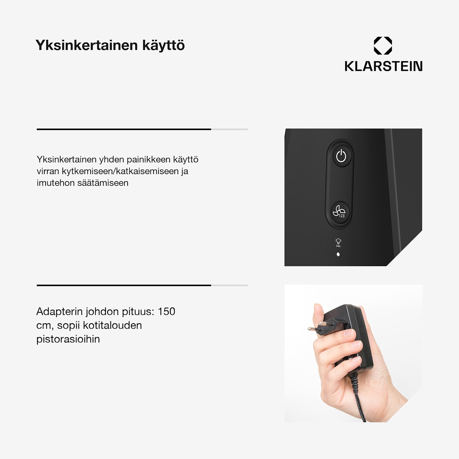 WanderVent | miniliesituuletin | 200 m³/h | kompakti rakenne virtajohdon kanssa | Musta