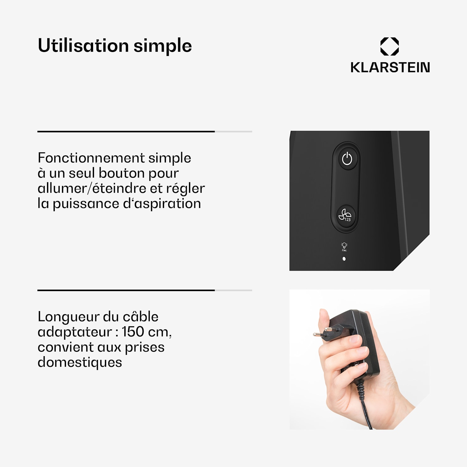 WanderVent | mini-afzuigkap | 200 m³/h | compacte constructiewijze met voedingskabel | Zwart