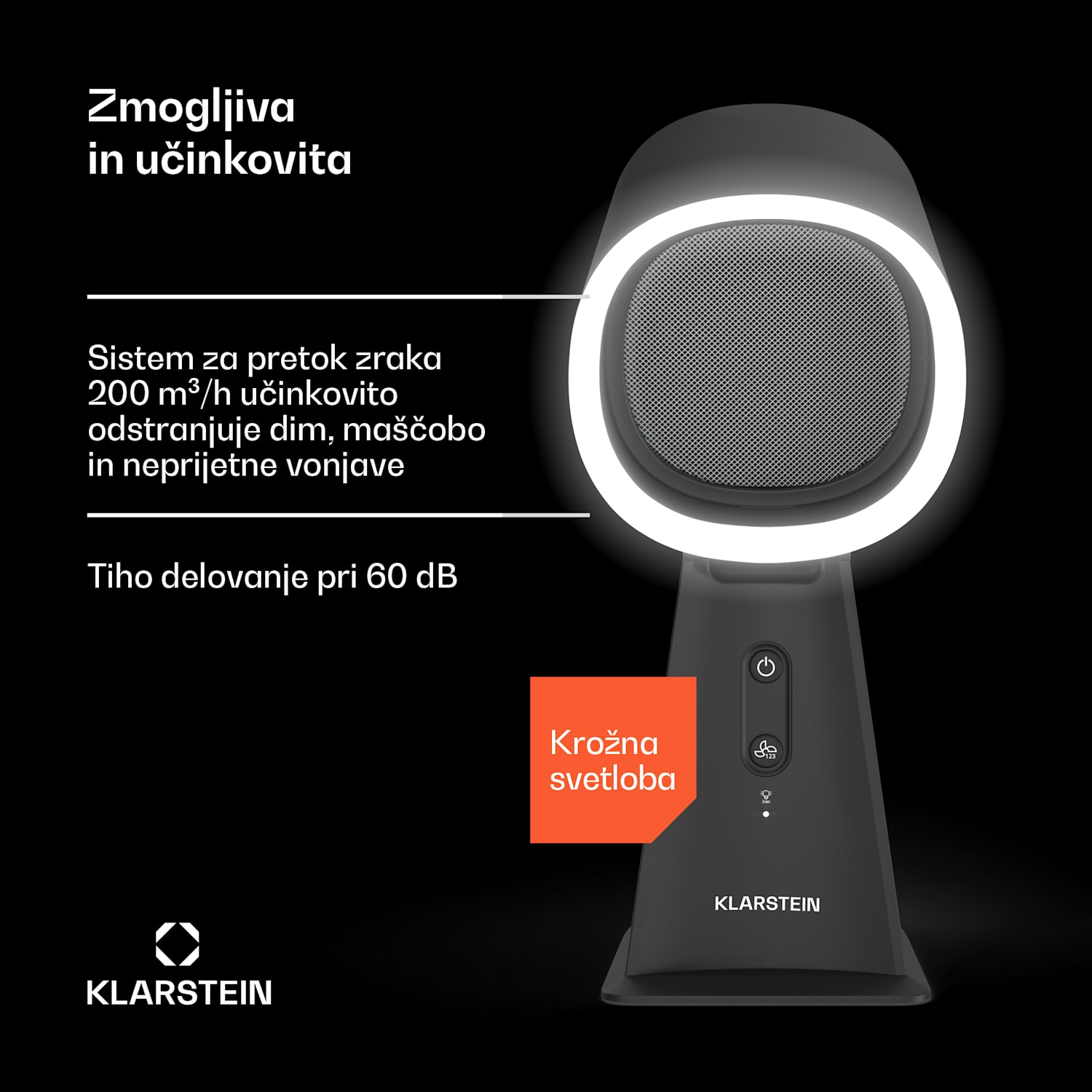 WanderVent, napa, 200 m³/h, Kompaktna zasnova z napajalnim kablom | Črna