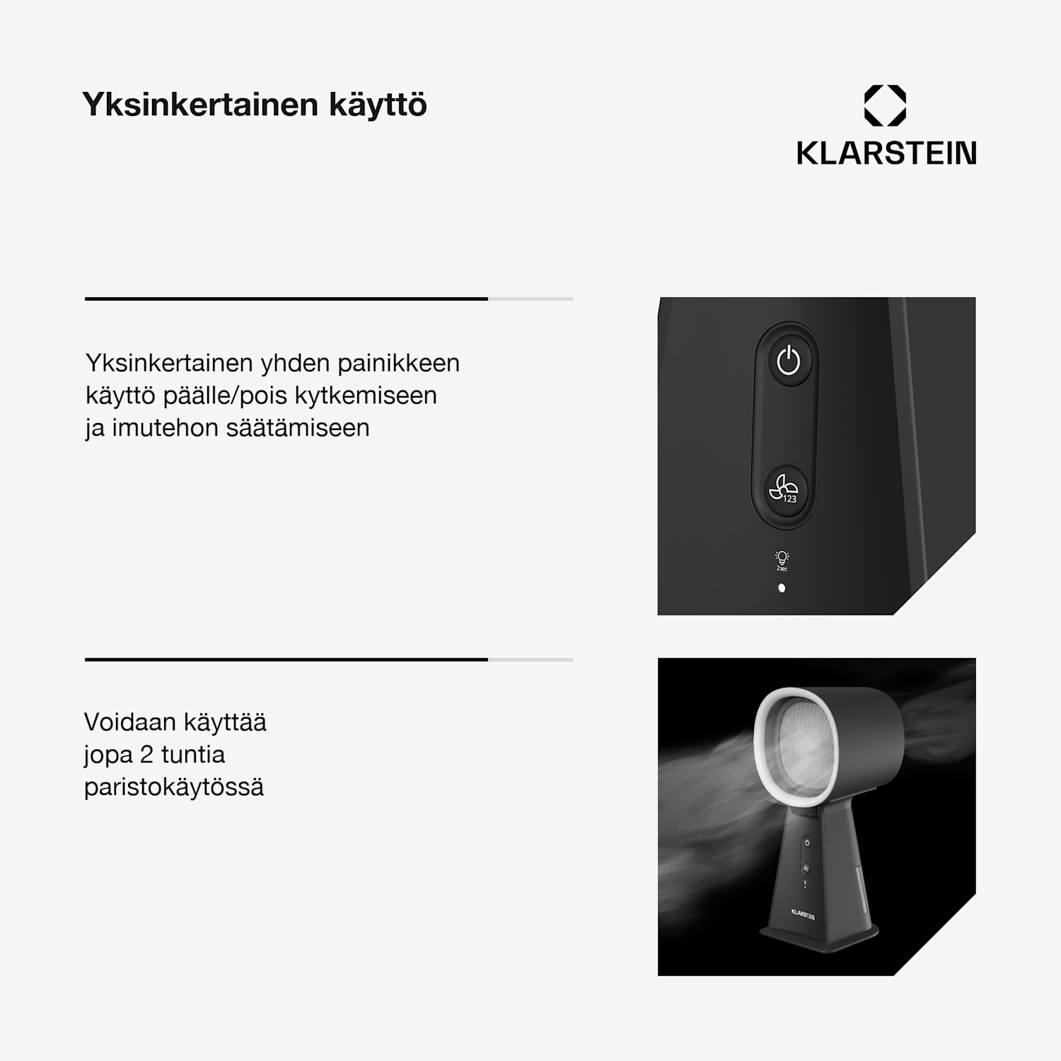 WanderVent | miniliesituuletin | 200 m³/h | kompakti rakenne | akku paristojen kanssa | Musta
