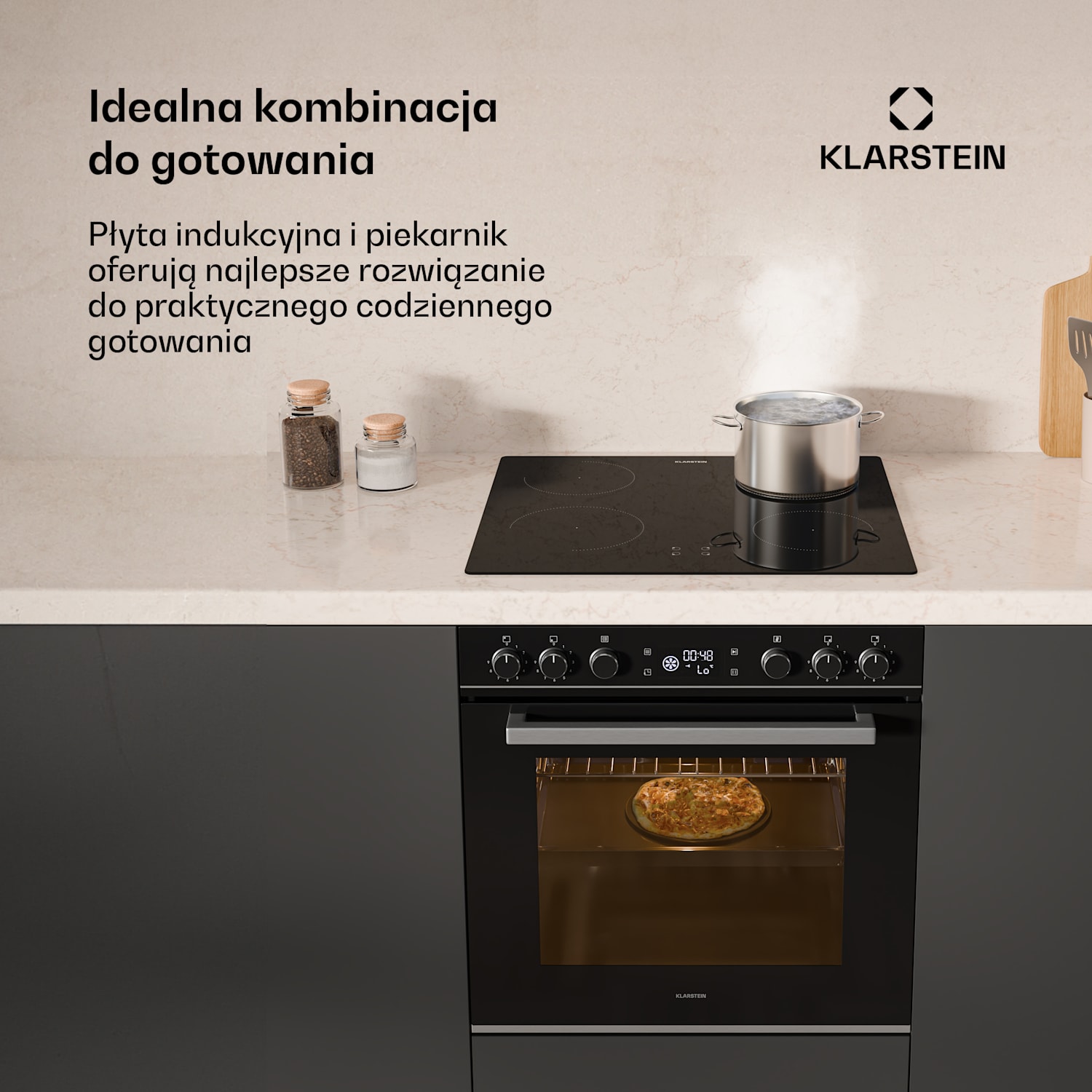 ControlSync zestaw piekarnika i płyty indukcyjnej, 9 programów, 4 pola grzewcze, pojemność 72 l 