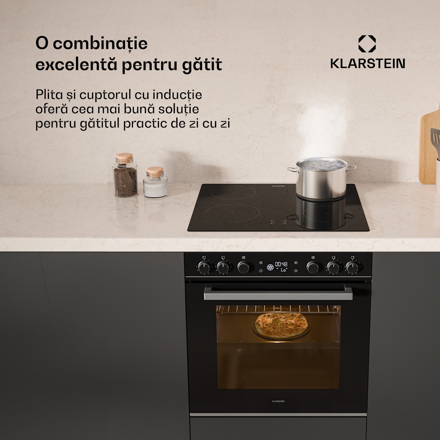 Set cuptor și plită cu inducție ControlSync, 9 funcții, 4 zone de gătit, volum 72 l 