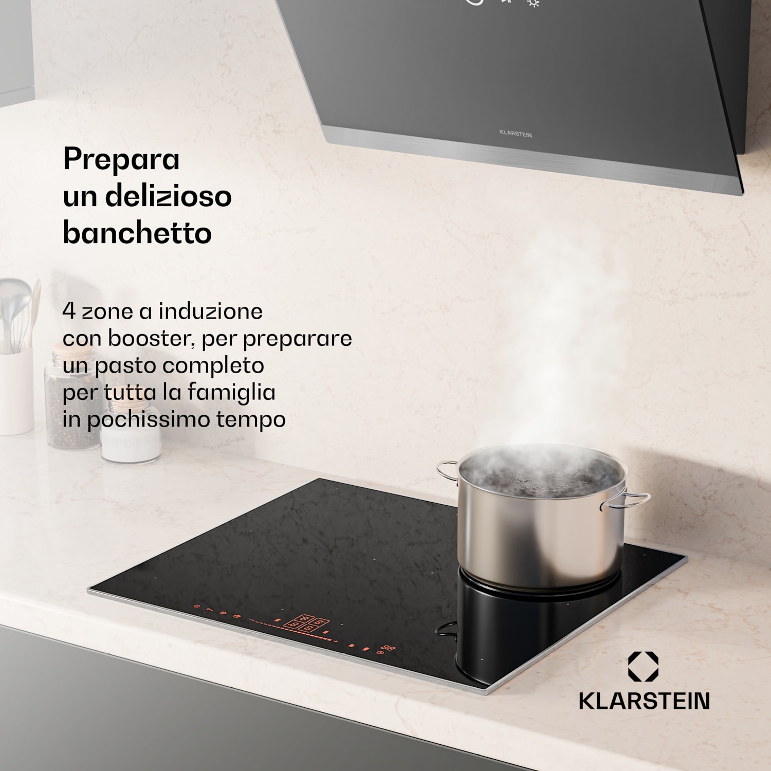 NanoGlow piano cottura a induzione | 4 piani cottura | Zone flex | Booster | Nanorivestimento NanoGlow | 60 cm | Nero