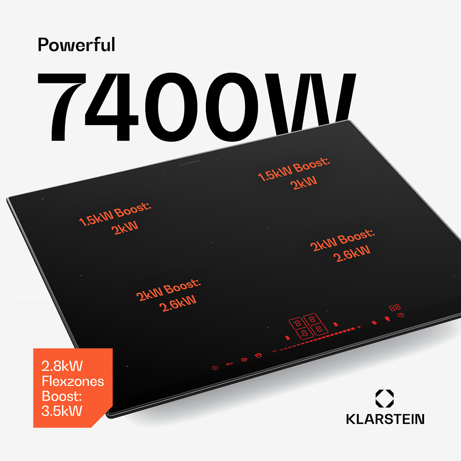 NanoGlow-induktioliesitaso | 4 keittoaluetta | joustovyöhykkeet | tehostin | nanopinnoite NanoGlow | 60 cm | Musta