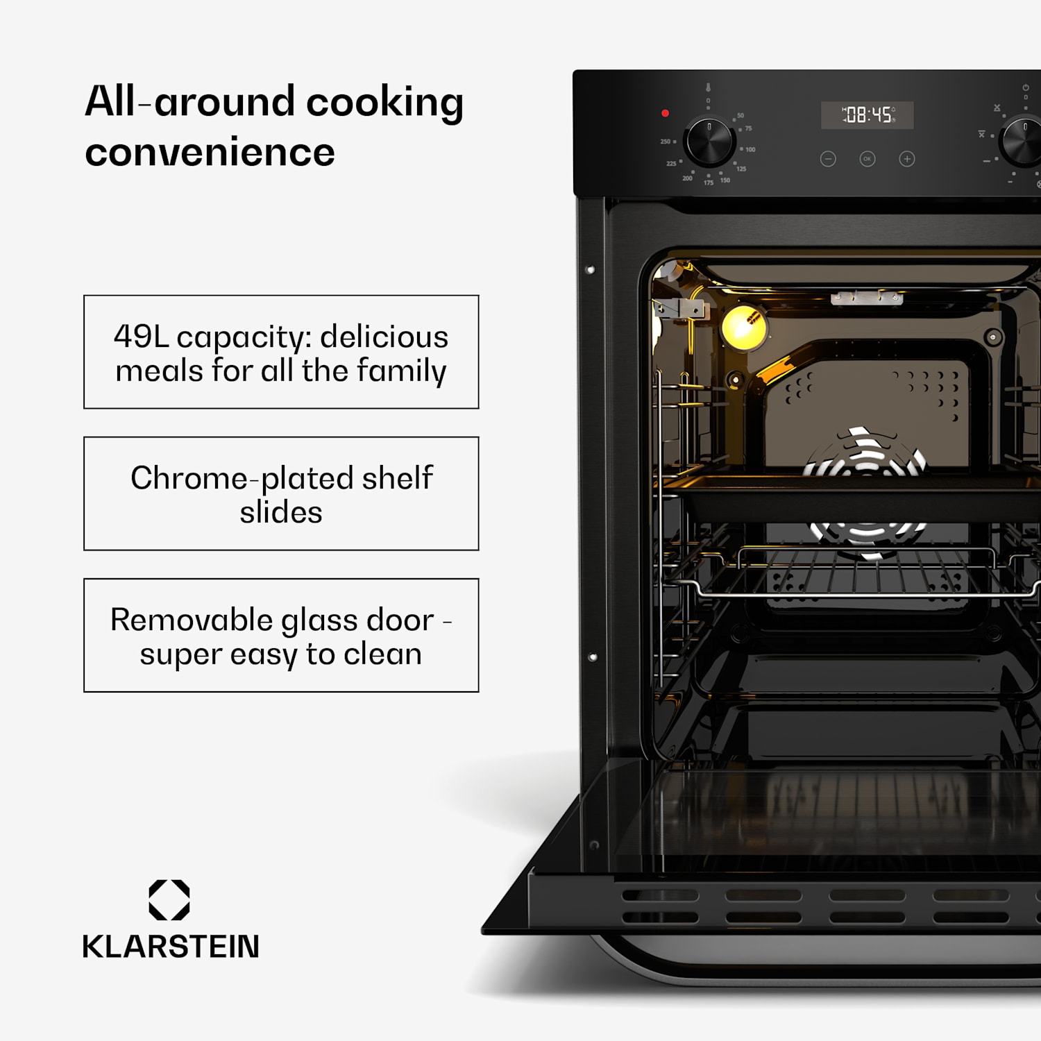 SmartSlim oven | slims design | 9 functies | 49L inhoud | eenvoudige reiniging | EEK A Zwart