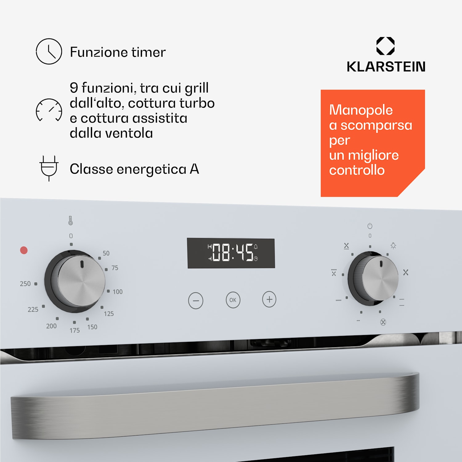 SmartSlim Forno | Design sottile | 9 funzioni | Capacità 49L | Pulizia facile | CEE A Bianco