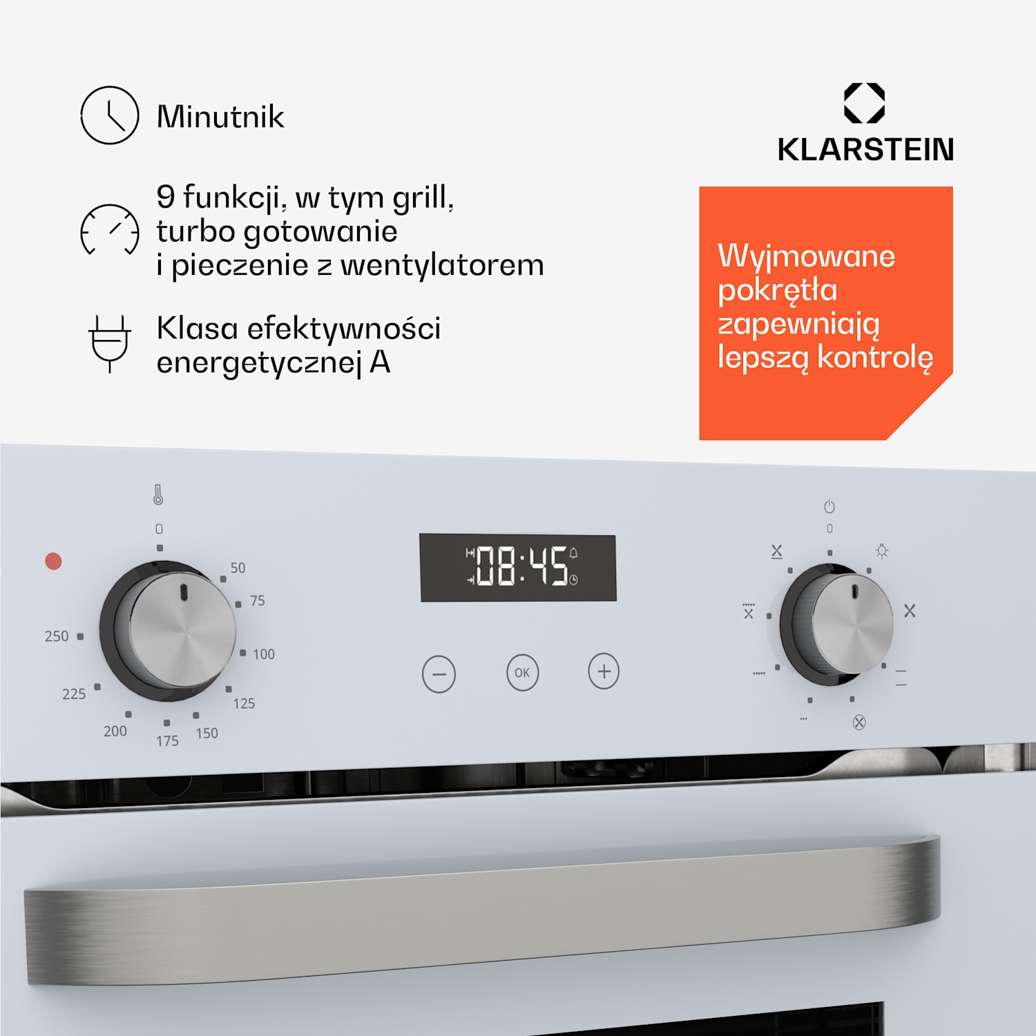 SmartSlim piekarnik, smukły design, 9 programów, pojemność: 49 l, proste czyszczenie, klasa energetyczna A Biały