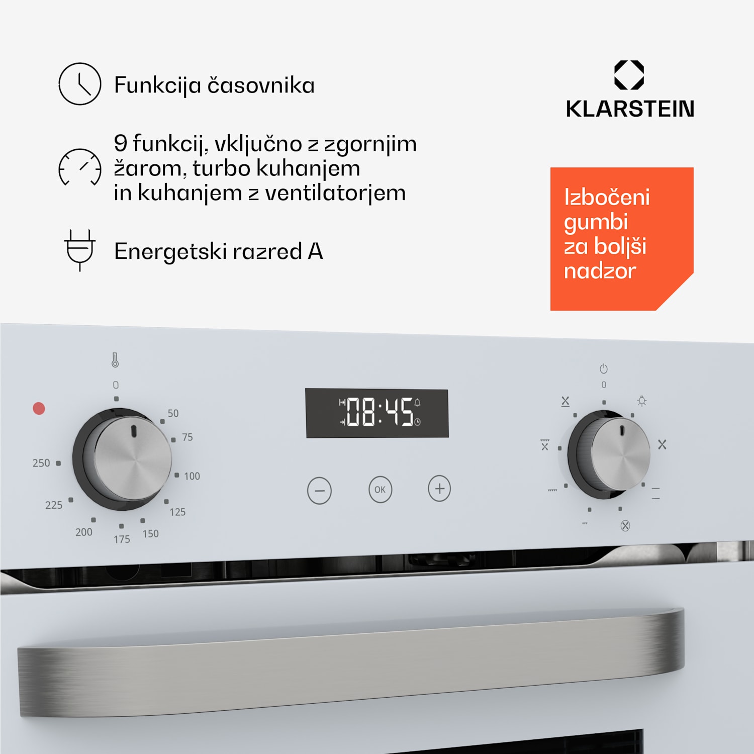 Pečica SmartSlim, Slim design, 9 funkcij, prostornina 49 l, enostavno čiščenje, EEK A Bela