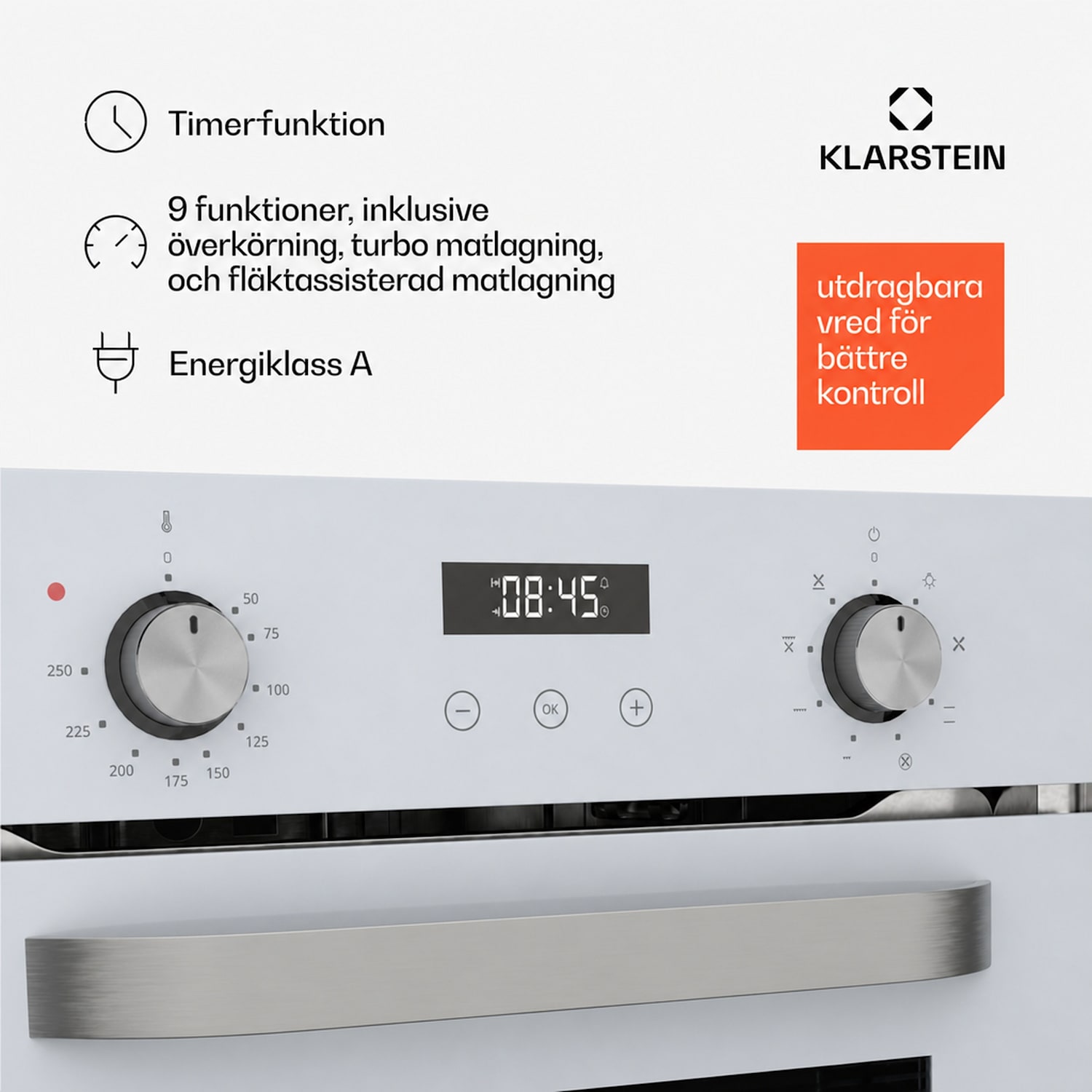 SmartSlim ugn | slimmad design | 8 funktioner | 49 l kapacitet | enkel rengöring | energiklass A Vit