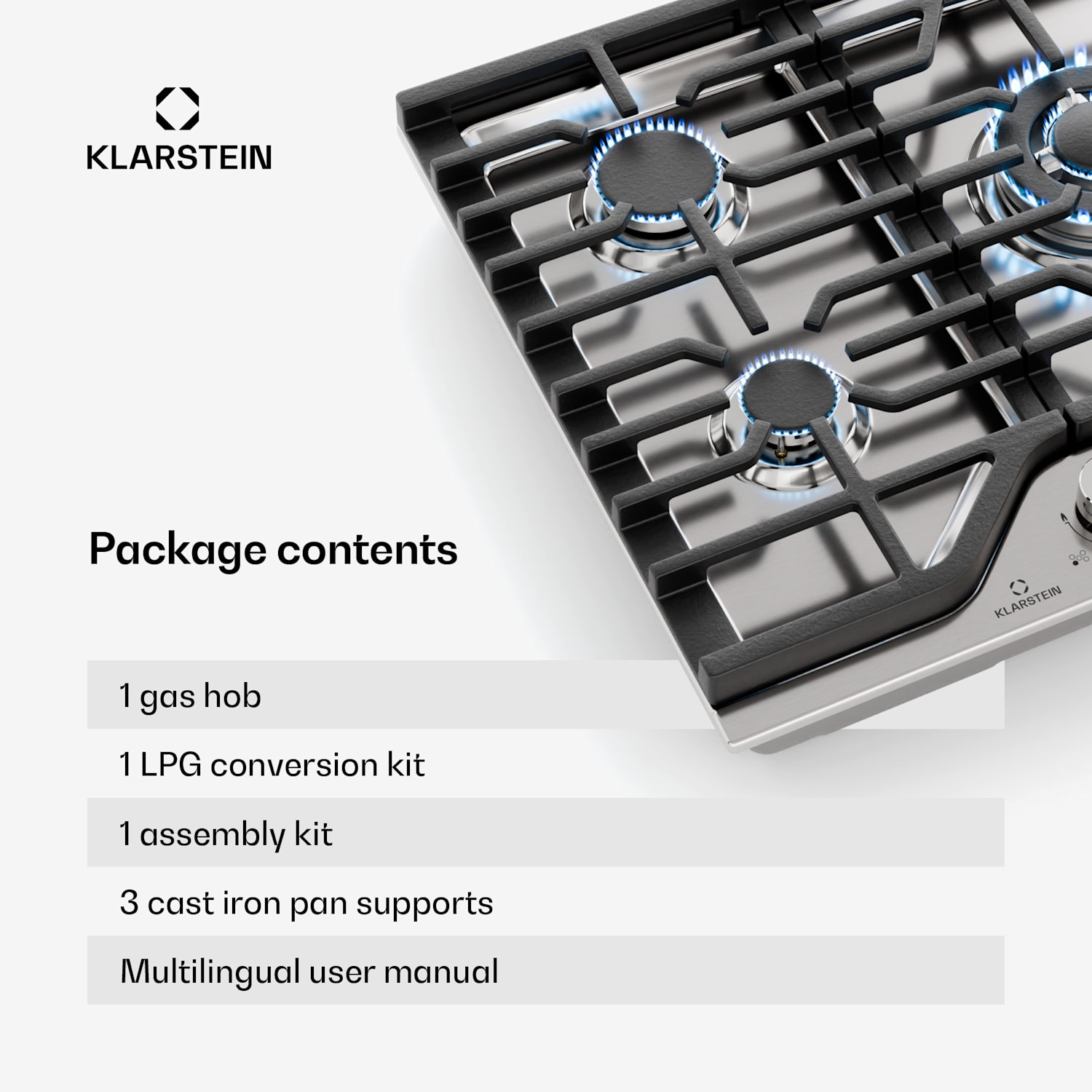 Turbocast-kaasuliesitaso | 304-laatuista ruostumatonta terästä | 5 poltinta | valurautaiset ammattilaispidikkeet | wok-poltin 75 cm | Ruostumaton Teräs | Hopea