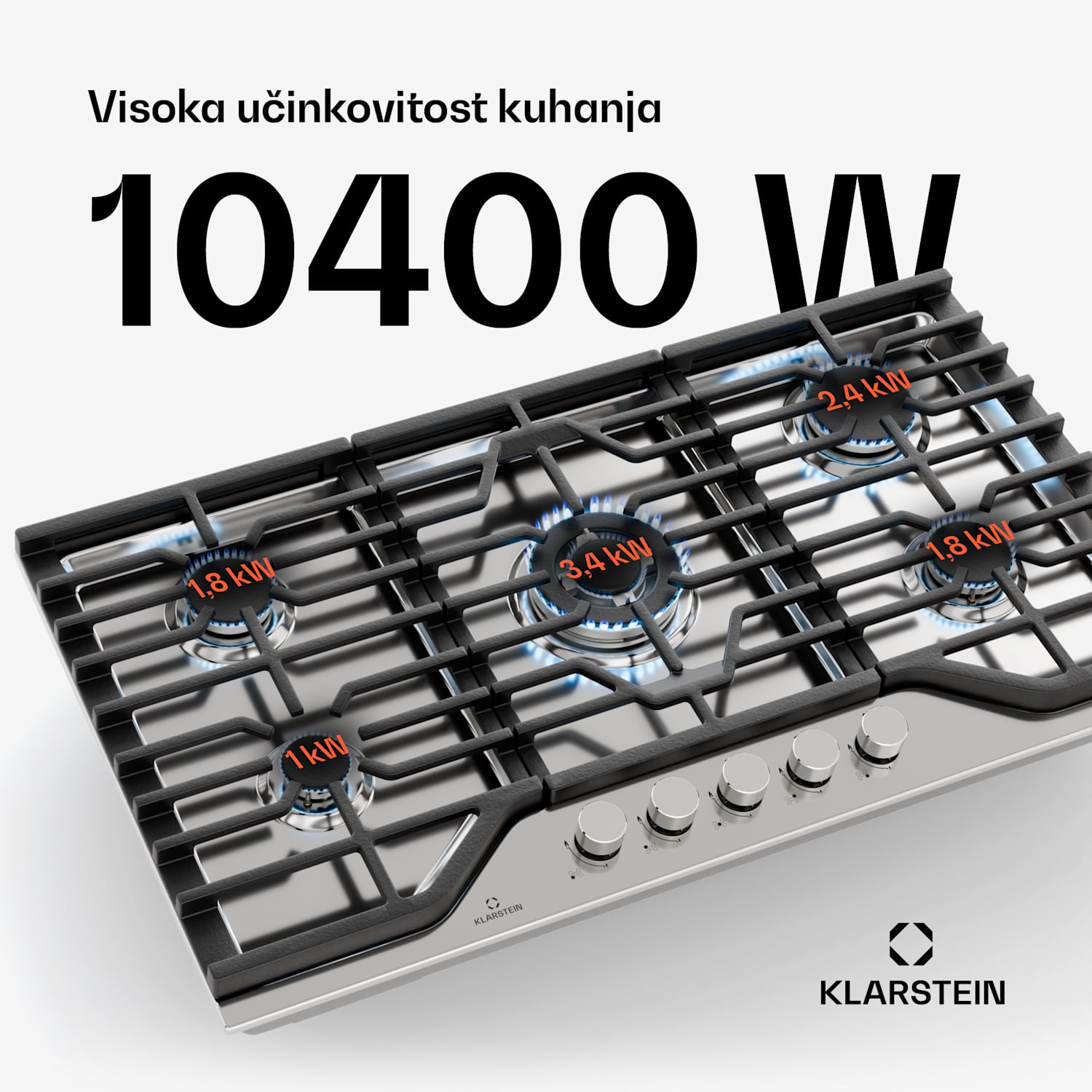 Turbocast plinska ploča za kuhanje, 304 nehrđajući čelik, 5 plamenika, profesionalni nosač od lijevanog željeza, wok plamenik 