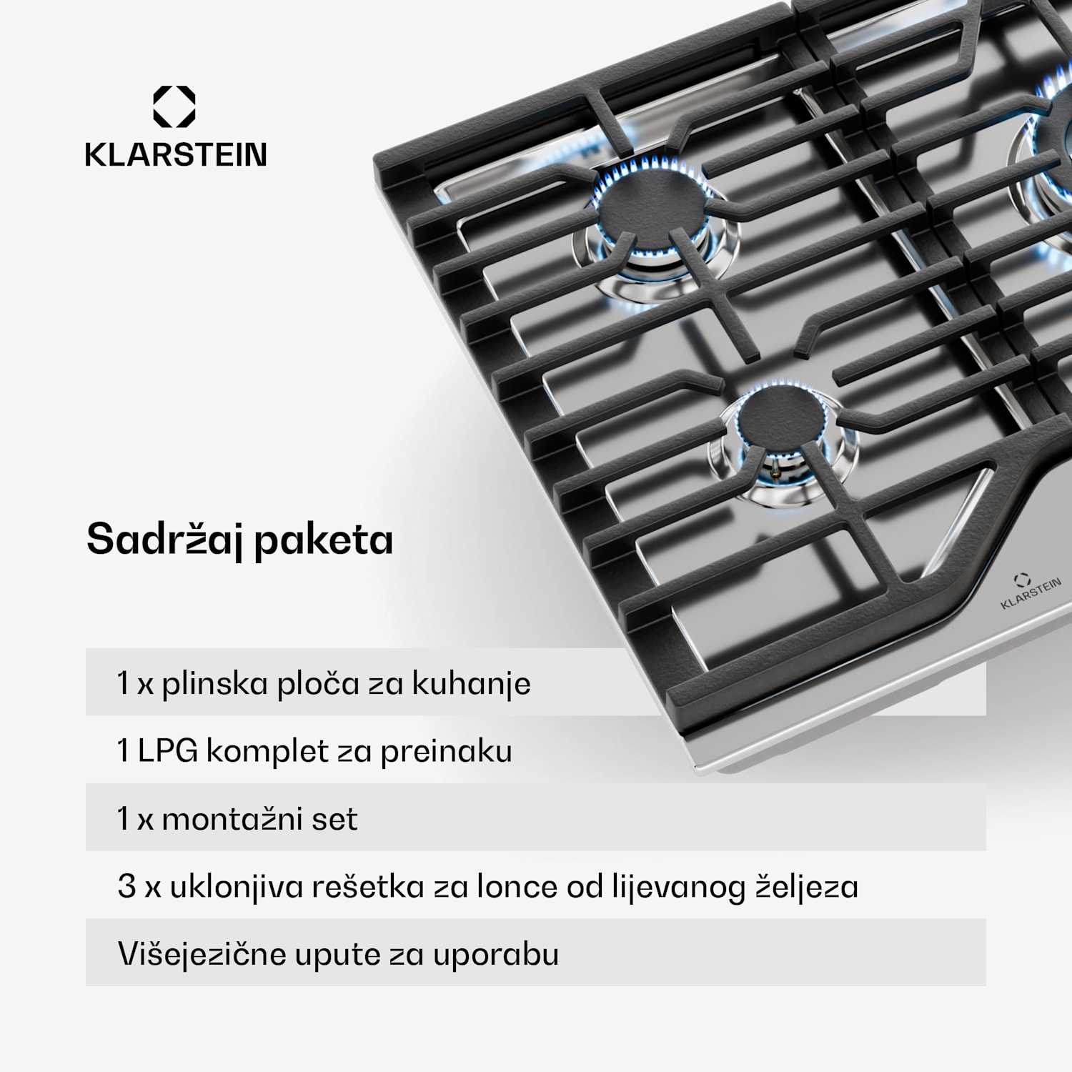 Turbocast plinska ploča za kuhanje, 304 nehrđajući čelik, 5 plamenika, profesionalni nosač od lijevanog željeza, wok plamenik 
