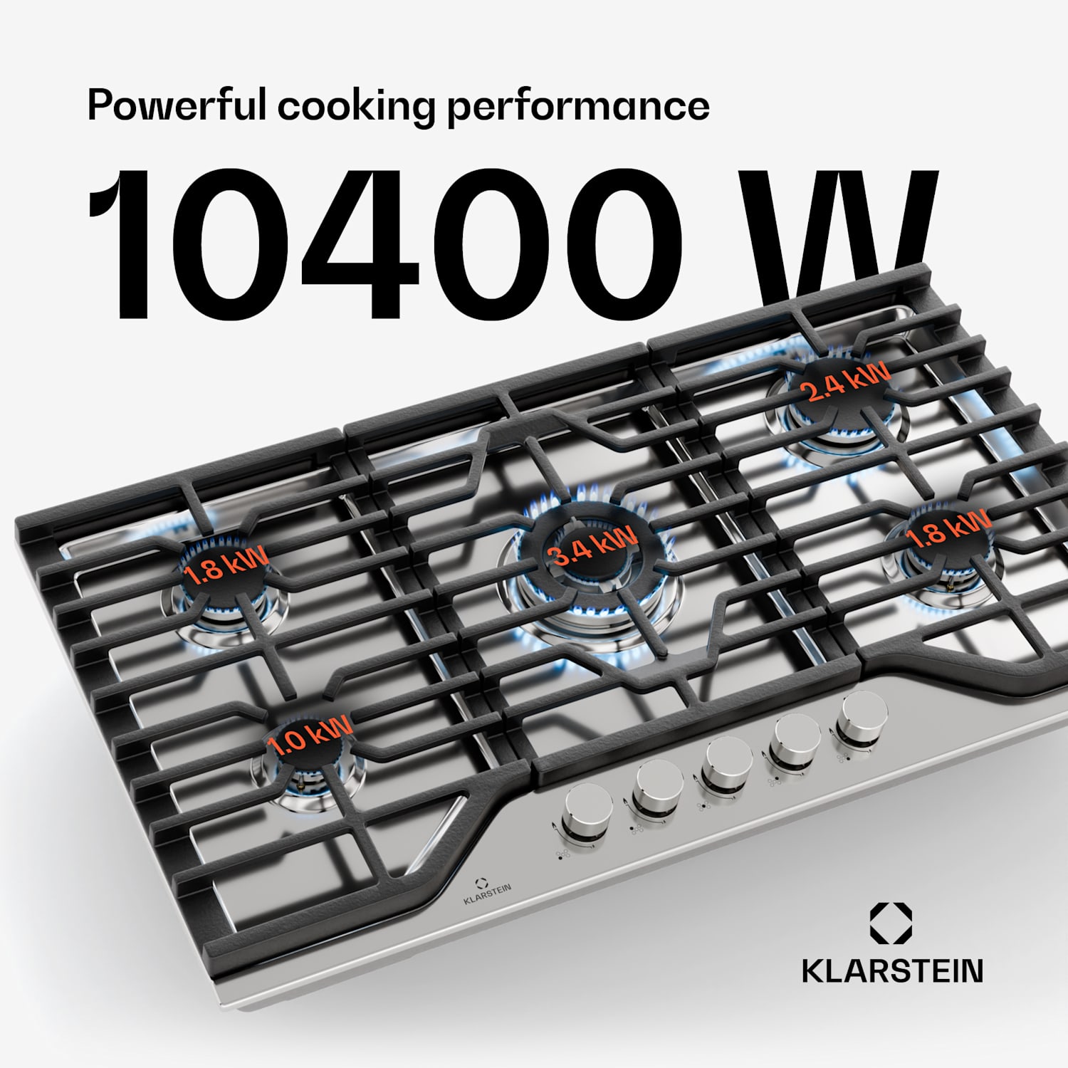 Turbocast gas hob | 304 stainless steel | 5 burners | professional cast iron holder | wok burner 