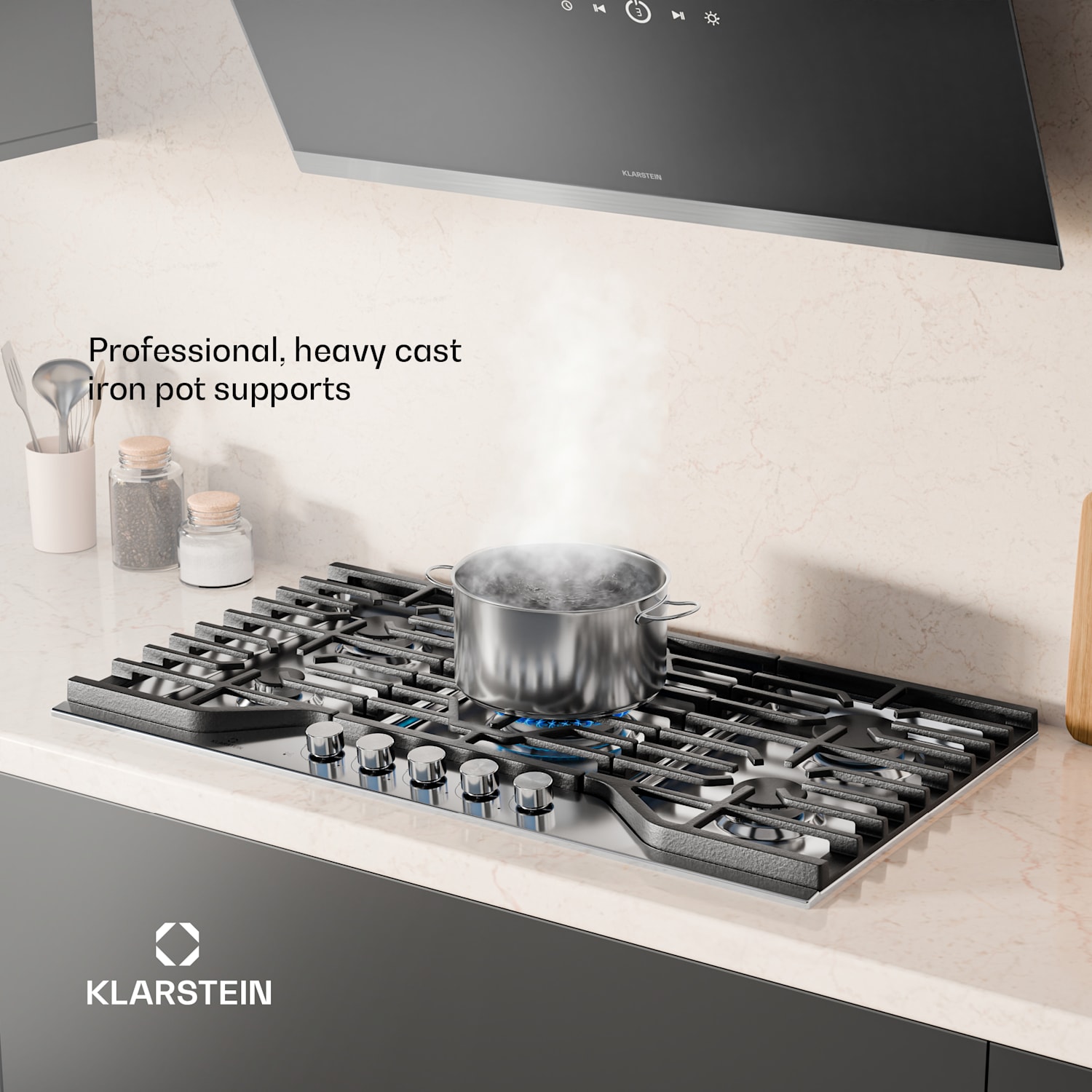 Turbocast gas hob | 304 stainless steel | 5 burners | professional cast iron holder | wok burner 