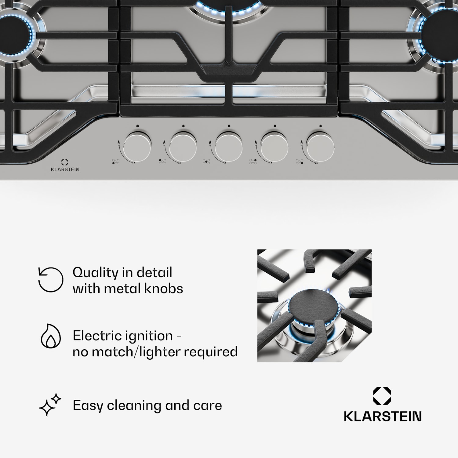 Turbocast gas hob | 304 stainless steel | 5 burners | professional cast iron holder | wok burner 