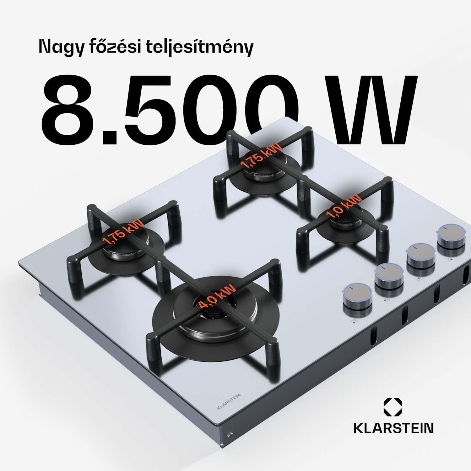 Illuminosa 4 gáz főzőlap 4 égő Sabaf rozsdamentes acél égő 60 cm | Rozsdamentes acél | Ezüst