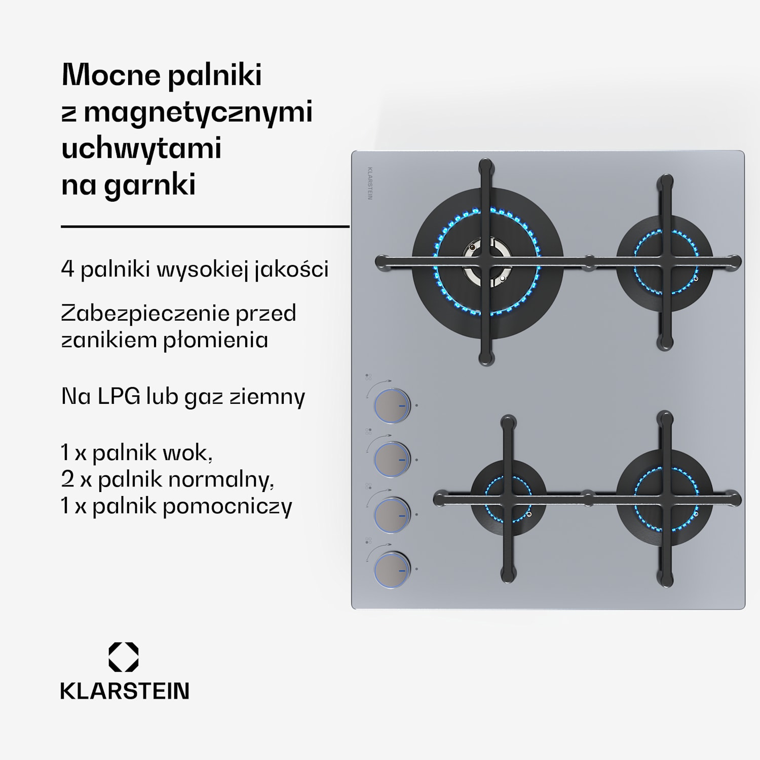 Płyta gazowa Illuminosa 4 4-palnikowa palnik Sabaf stal nierdzewna 60 cm | Stal nierdzewna | Srebrny