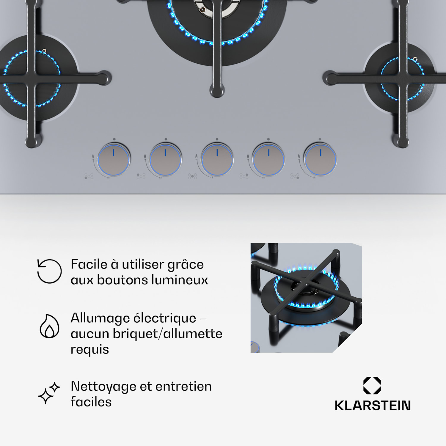 Illuminosa 5 gasfornuis 5-vlammen Sabaf-branders RVS 75 cm | Roestvrij staal | Zilver