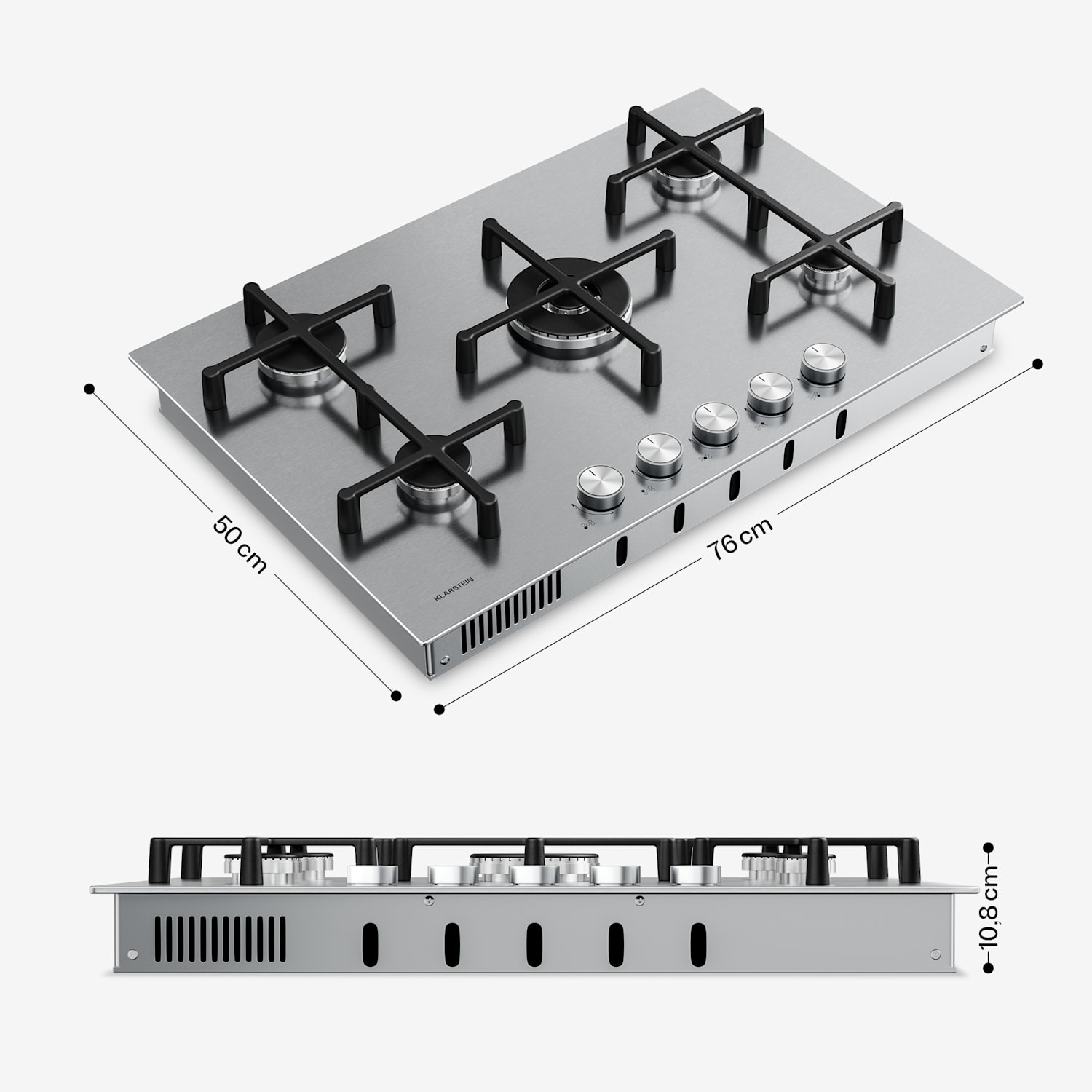 Illuminosa 5 gázfőzőlap 5 égővel Sabaf égőkkel rozsdamentes acélból 75 cm | Rozsdamentes acél | Ezüst