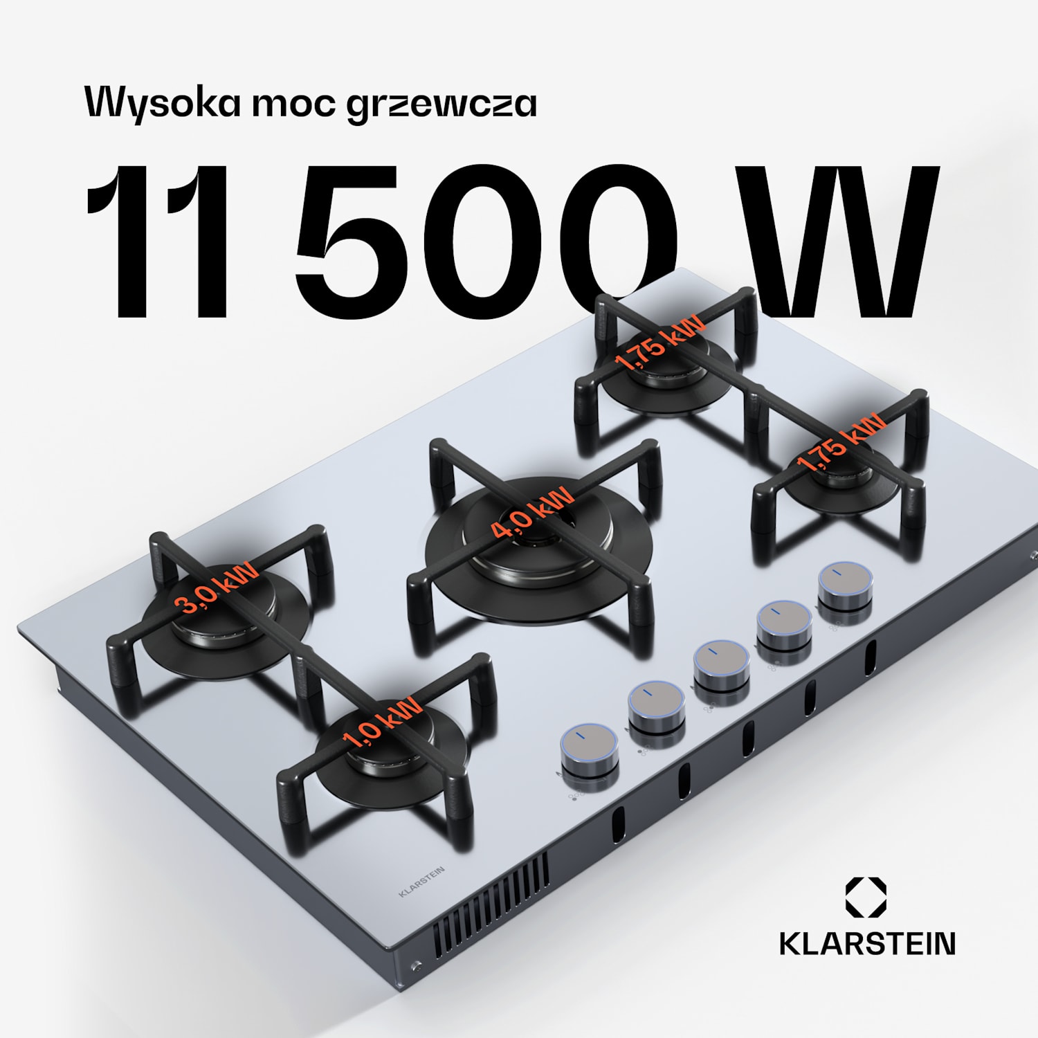 Płyta gazowa Illuminosa 5 5-palnikowa palnik Sabaf stal nierdzewna 75 cm | Stal nierdzewna | Srebrny