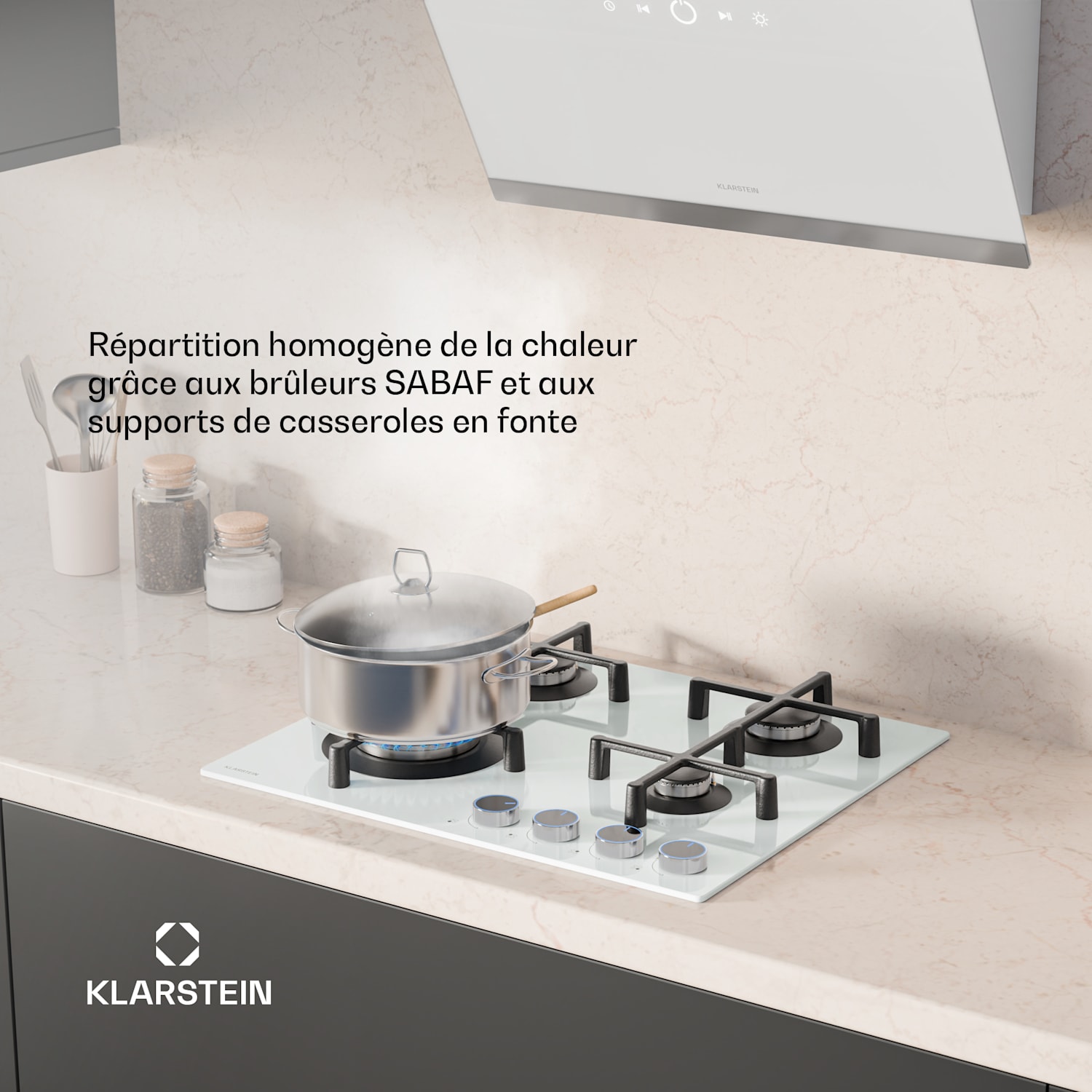 Illuminosa 4 gaskookplaat 4-pits Sabaf-brander glas keramiek 60 cm | Glas | Wit