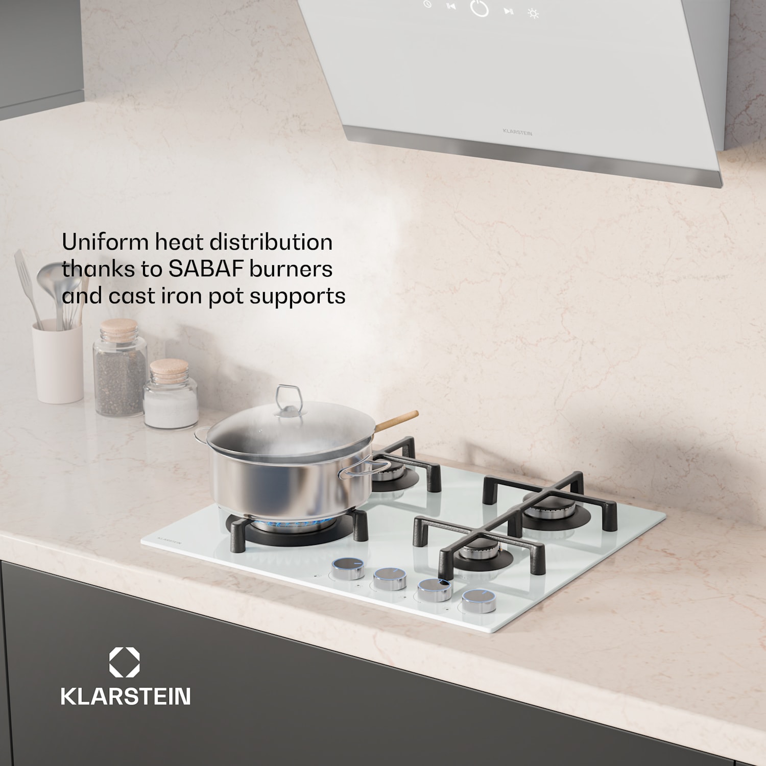 Illuminosa 4 kaasuliesi 4-levyinen Sabaf-poltin lasikeraamilla 60 cm | Lasi | Valkoinen