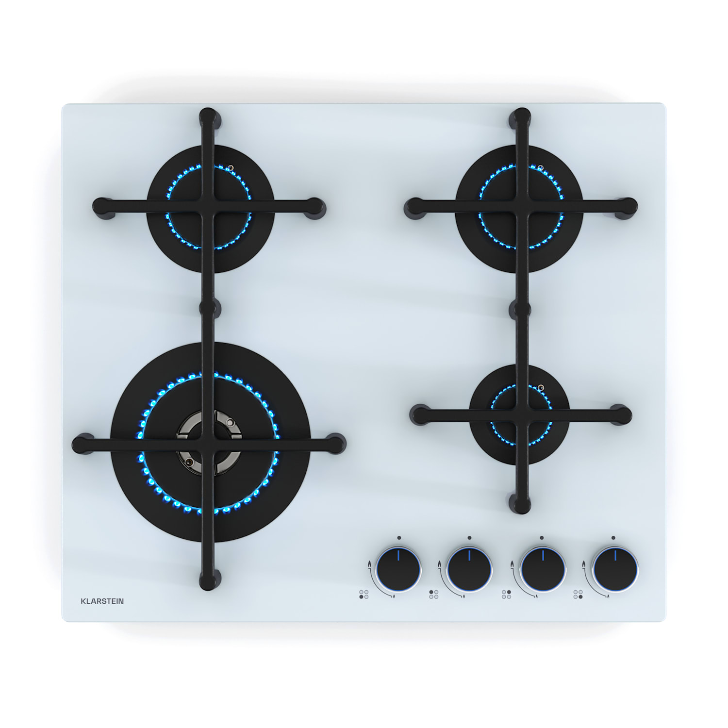 Illuminosa placa de gas 4 fuegos quemadores Sabaf vitrocerámica 60 cm | Cristal | Blanco
