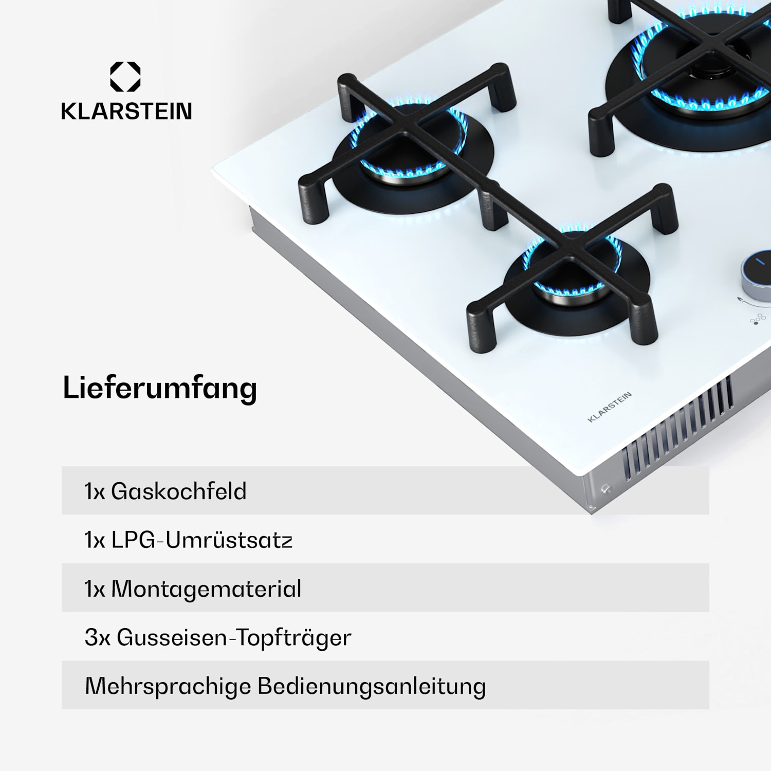 Illuminosa 5 Gaskochfeld 5-flammig Sabaf-Brenner Glaskeramik 75 cm | Glas | Weiß