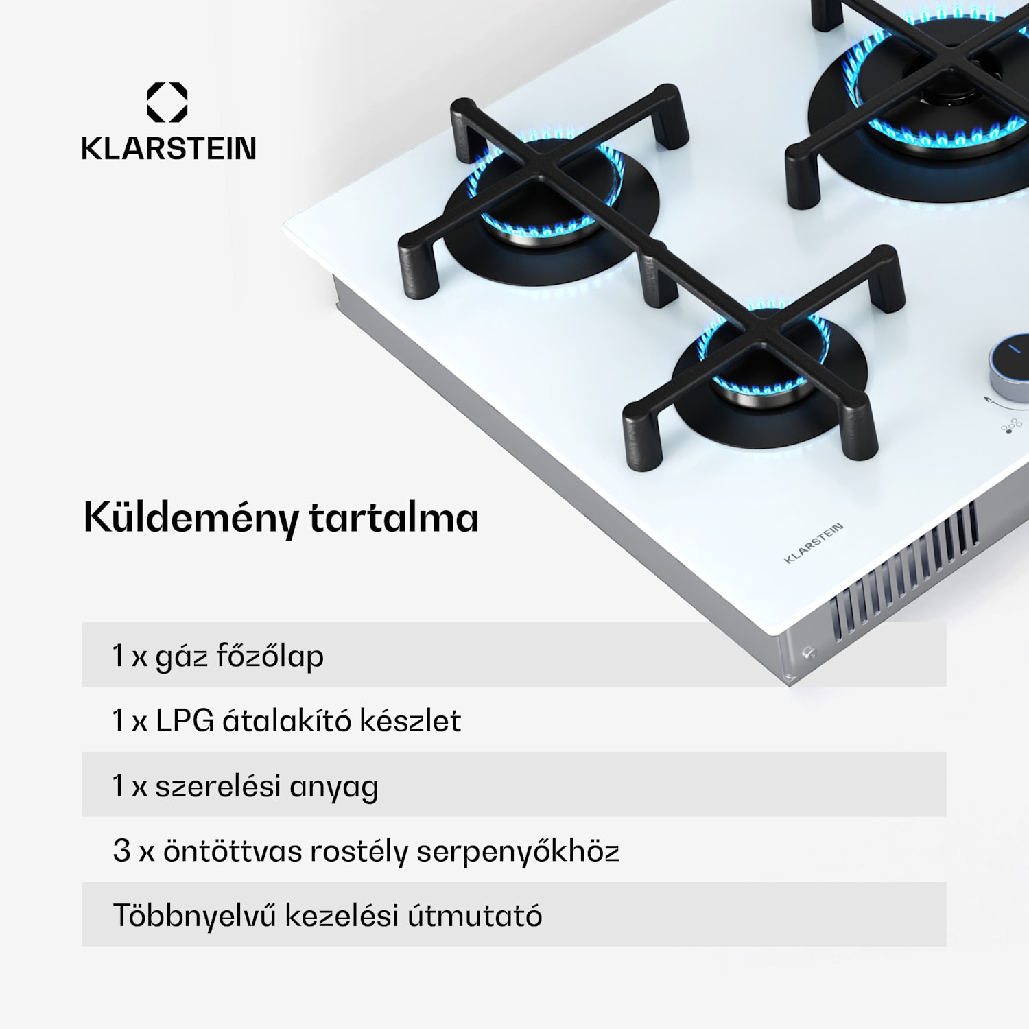 Illuminosa 5 gáz főzőlap Üvegkerámia Sabaf égő 5 égővel 75 cm | Üveg | Fehér