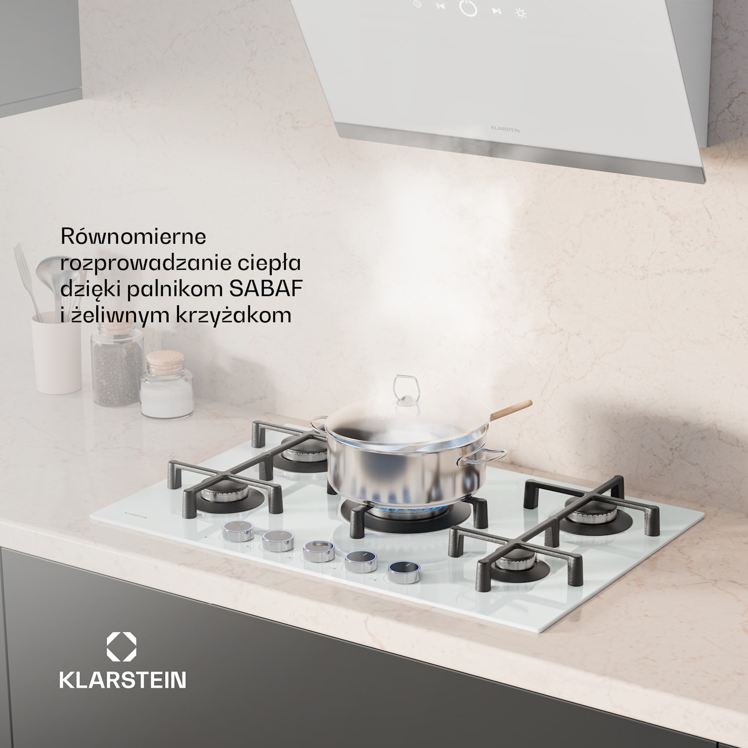 Illuminosa 5 płyta gazowa 5-palnikowa Sabaf palnik szklano-ceramiczny 75 cm | Szkło | Biały