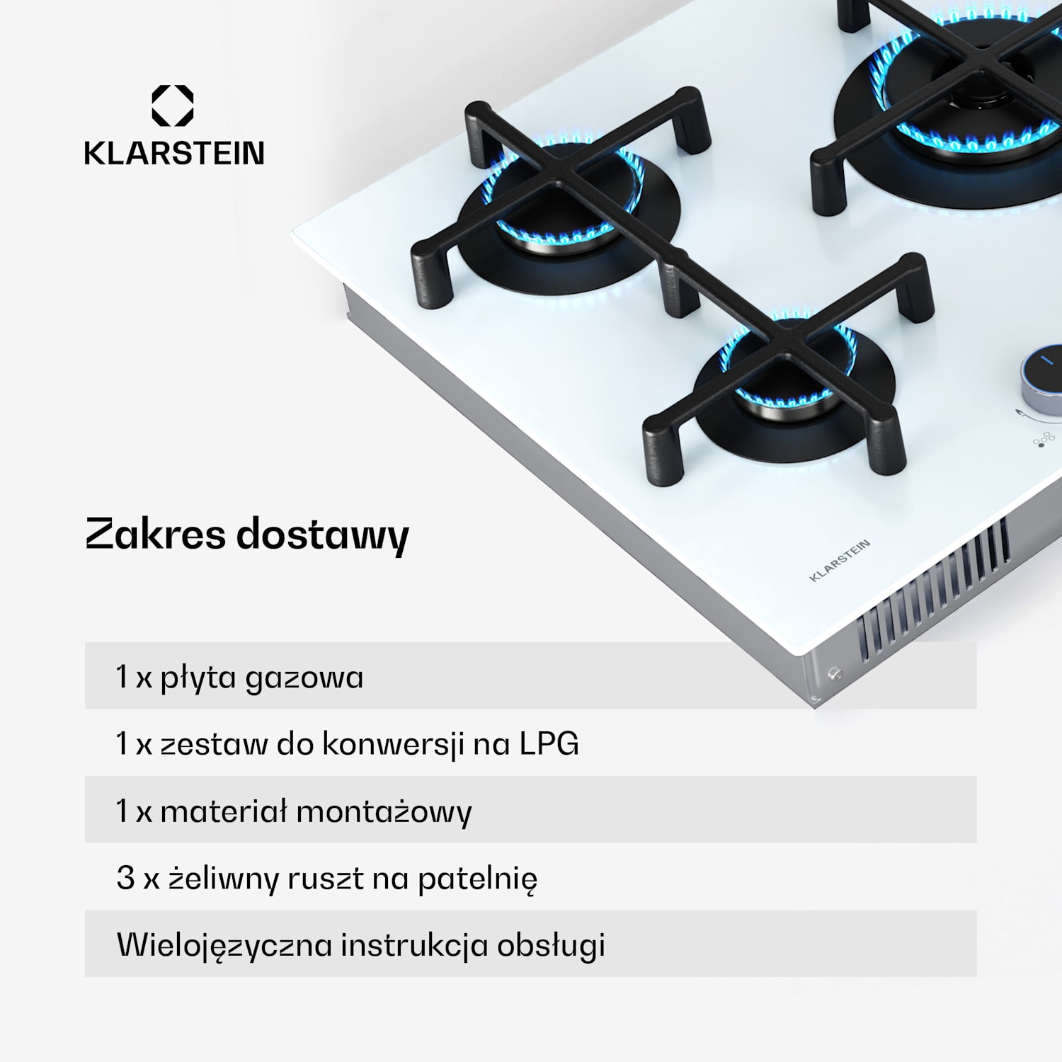 Illuminosa 5 płyta gazowa 5-palnikowa Sabaf palnik szklano-ceramiczny 75 cm | Szkło | Biały