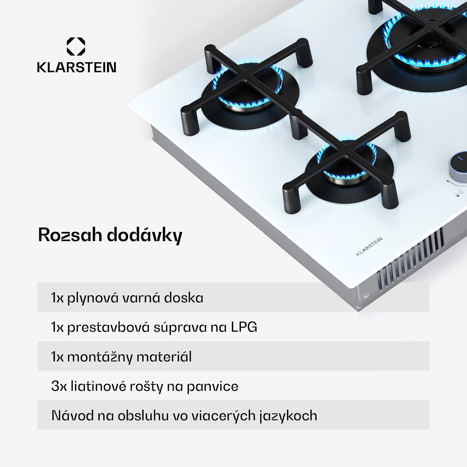 Plynová varná doska Illuminosa 5 Sklokeramický horák Sabaf s 5 horákmi 75 cm | Sklo | Biela