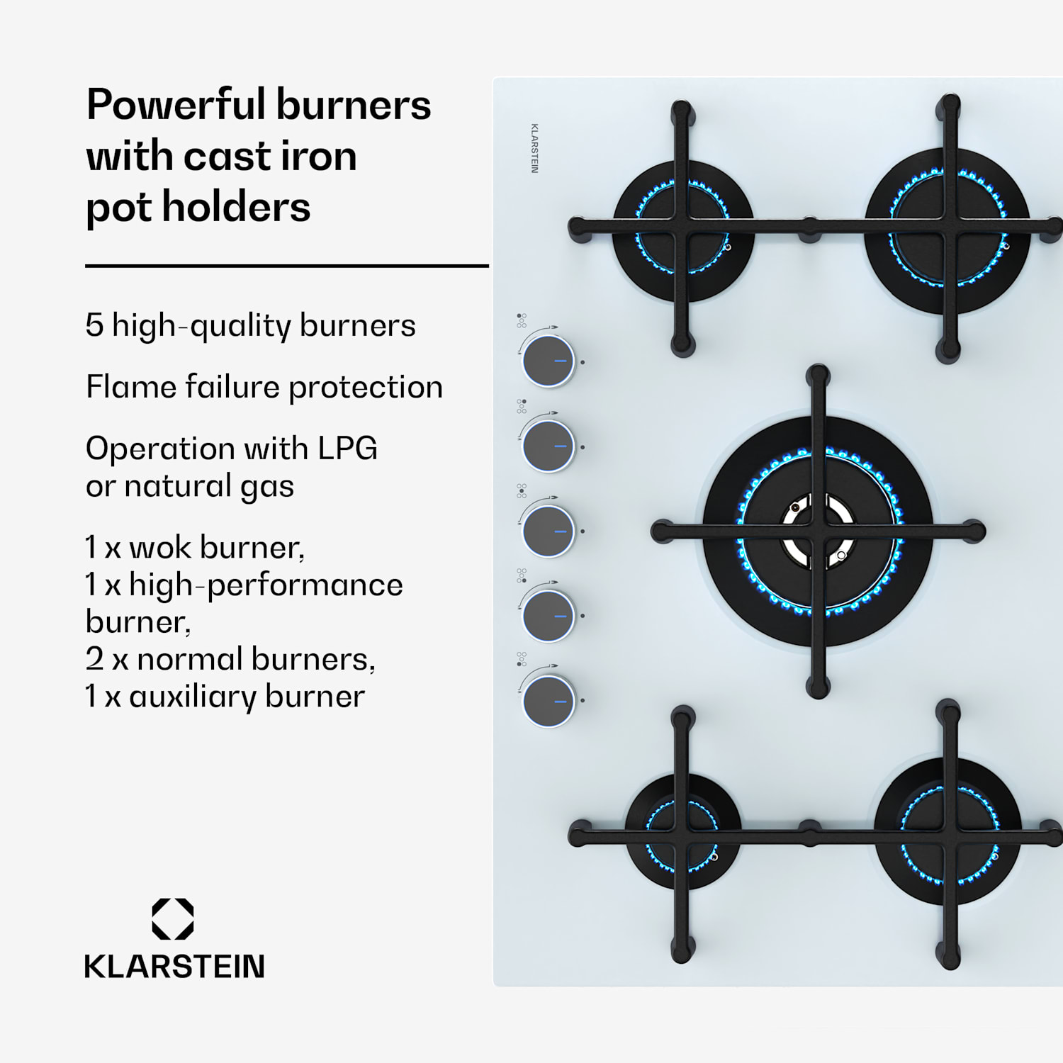 Illuminosa 5 kaasuliesi 5-polttimella Sabaf-poltin lasikeraamilla 