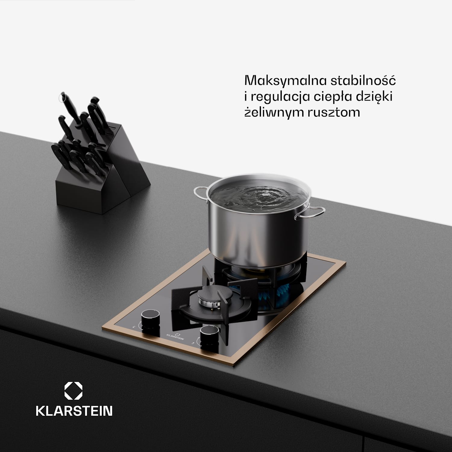 Lumiflame płyta gazowa, 2 palniki, miedziana rama, zapłon elektryczny, 4,2 kW 30 cm | Szkło | Czarny