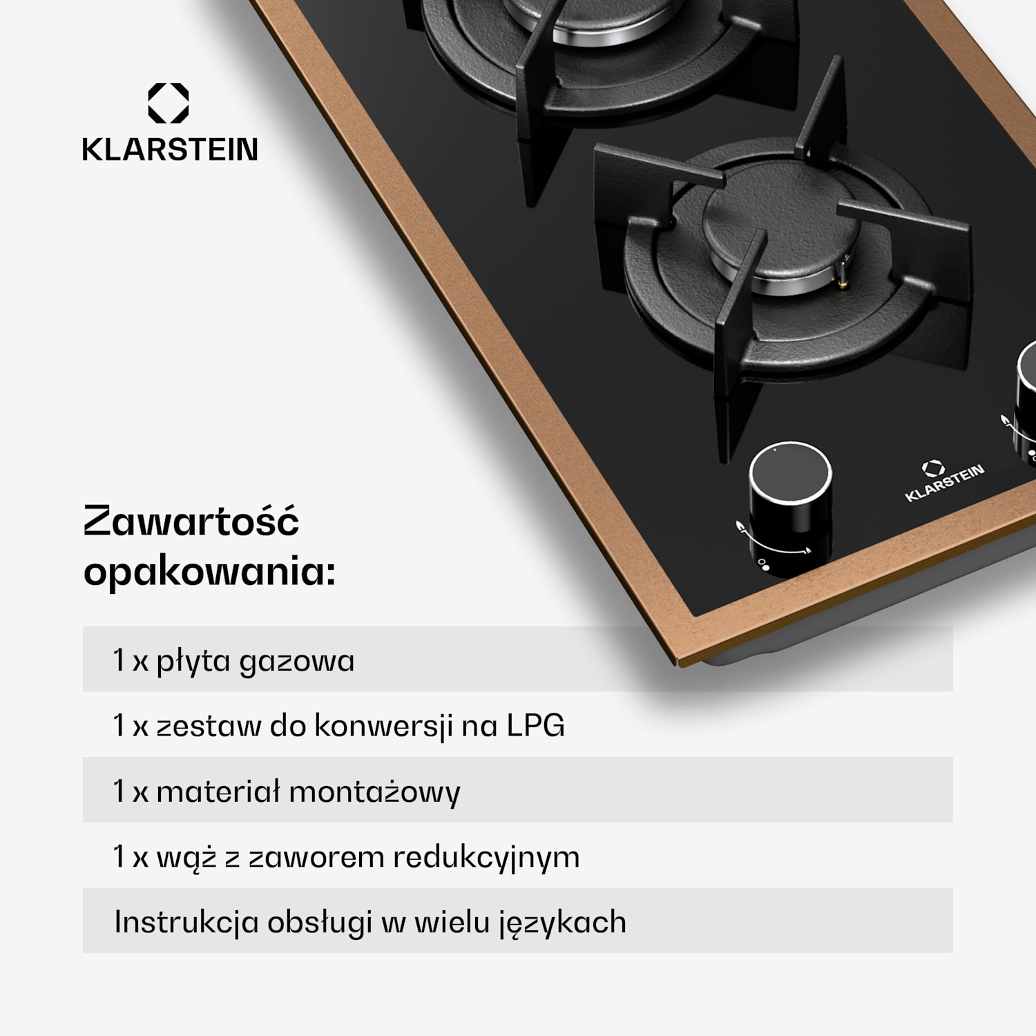 Lumiflame płyta gazowa, 2 palniki, miedziana rama, zapłon elektryczny, 4,2 kW 30 cm | Szkło | Czarny