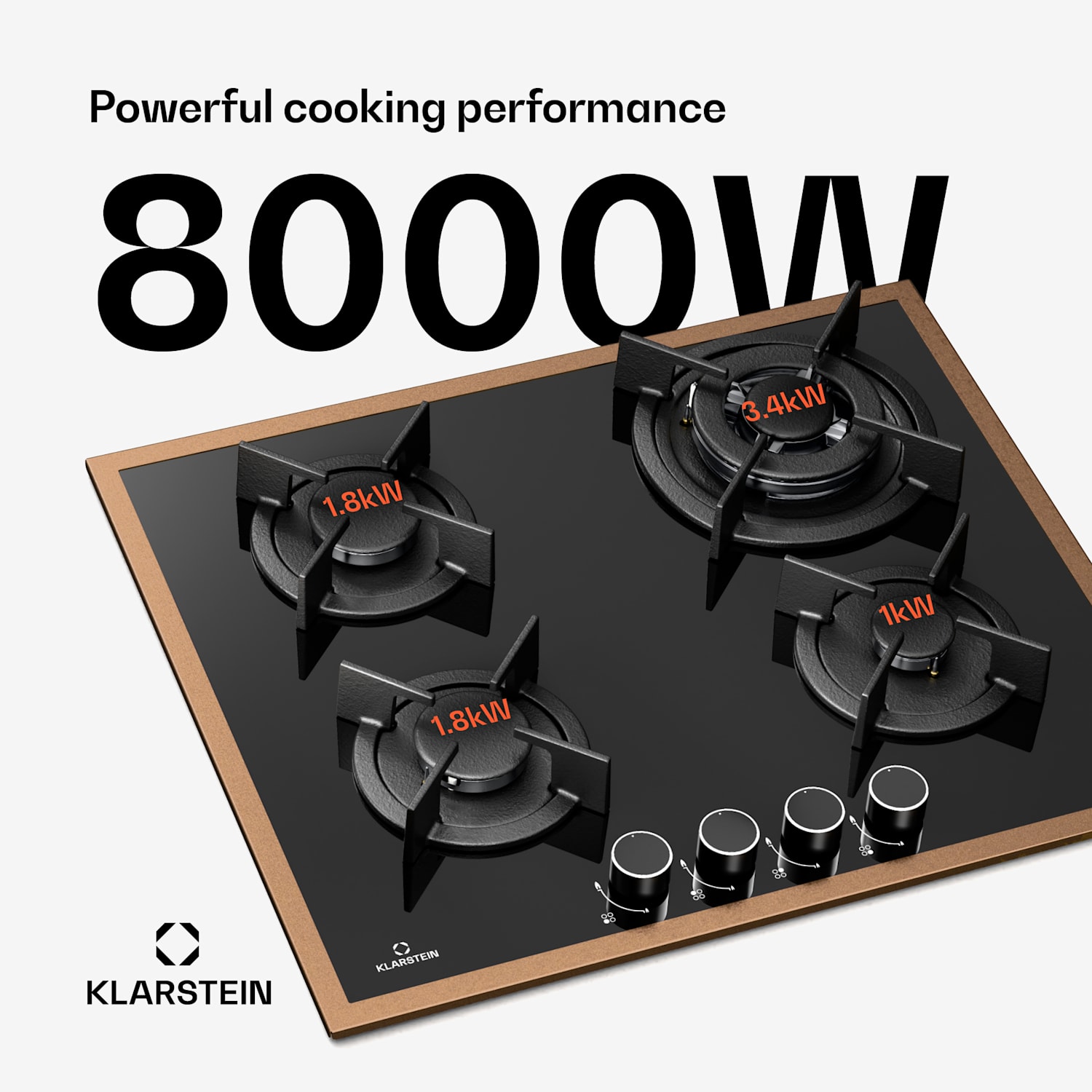 Lumiflame gaskookplaat | 4 branders | Koperen frame | Elektrische ontsteking | 8 kW vermogen 