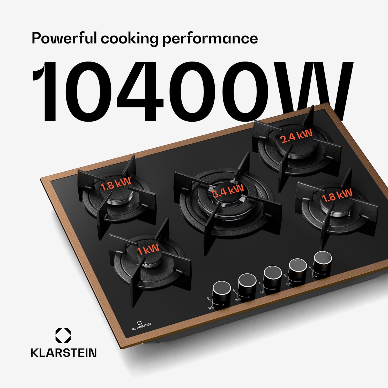 Lumiflame-kaasuliesitaso | 5 poltinta | kuparikehys | sähkösytytys | 10,4 kW teho 70 cm | Lasi | Musta