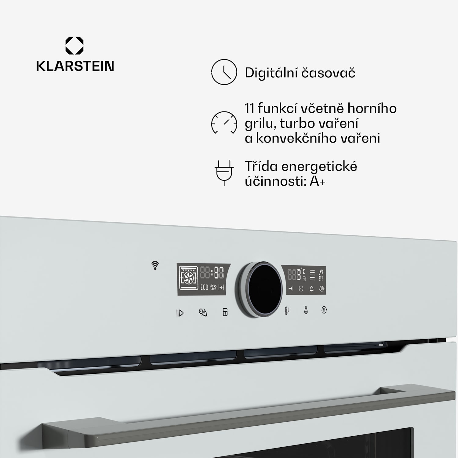 Illuminosa inteligentní trouba, ovládání pomocí aplikace, Energetická účinnost A+, Kapacita 73 l, 11 Funkcí Bílá