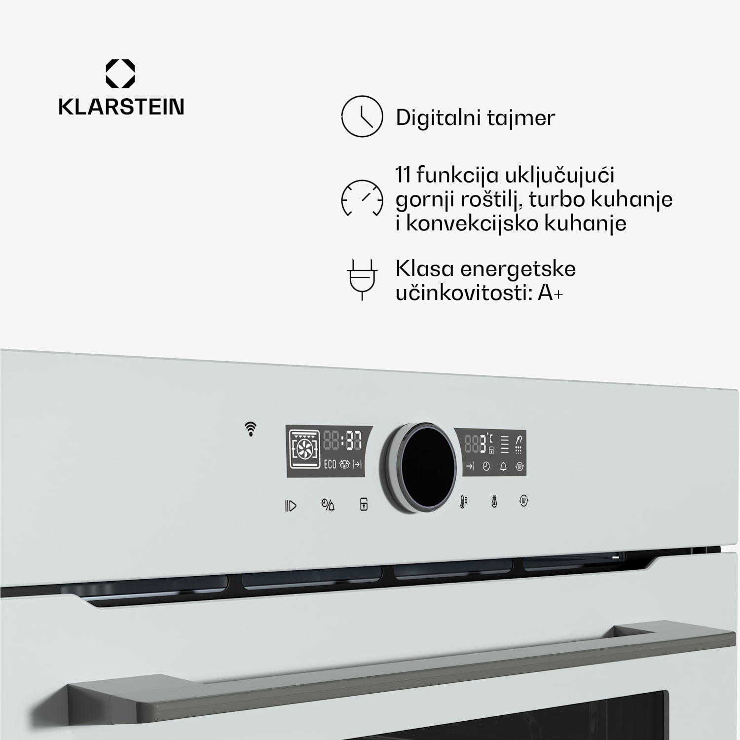 Iluminosa pametna pećnica, upravljanje aplikacijom, energetska učinkovitost A+, obujam 73 L, 11 funkcija Bijela