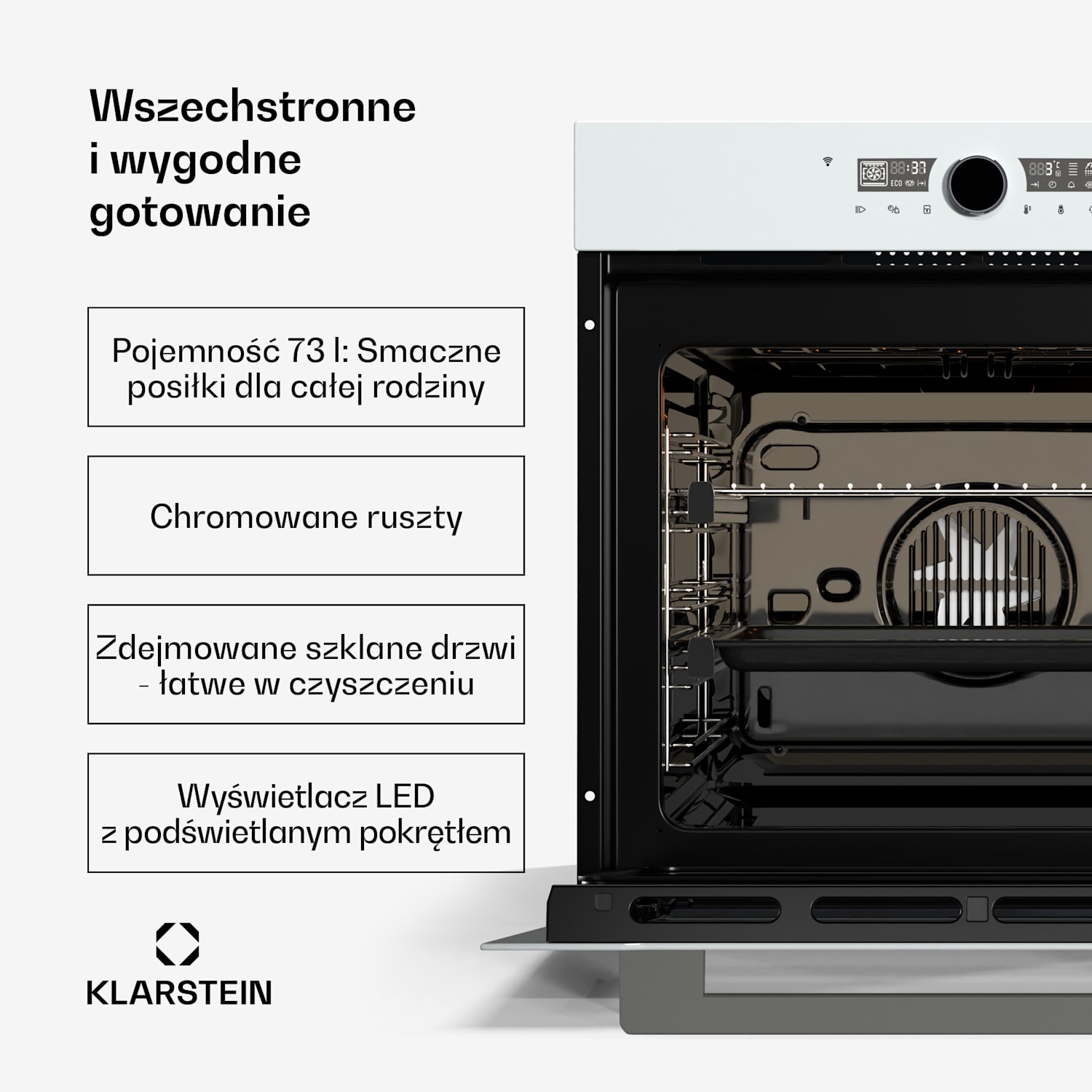Illuminosa inteligentny piekarnik, sterowanie za pomocą aplikacji, klasa energetyczna A+, pojemność 73 l, 11 programów Biały