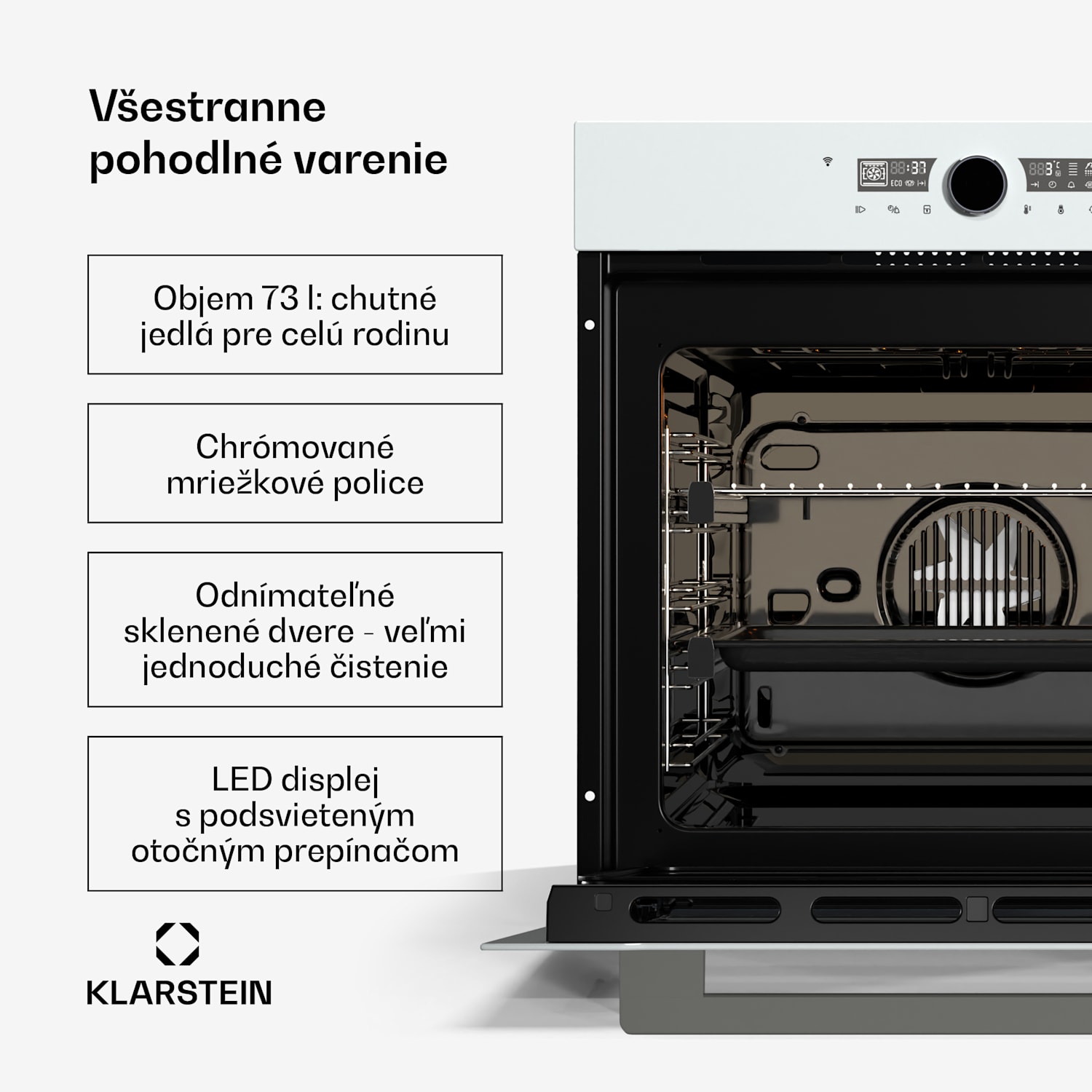 Illuminosa inteligentná rúra, ovládanie pomocou aplikácie, Energetická účinnosť A+, Kapacita 73 L, 11 Funkcií Biela