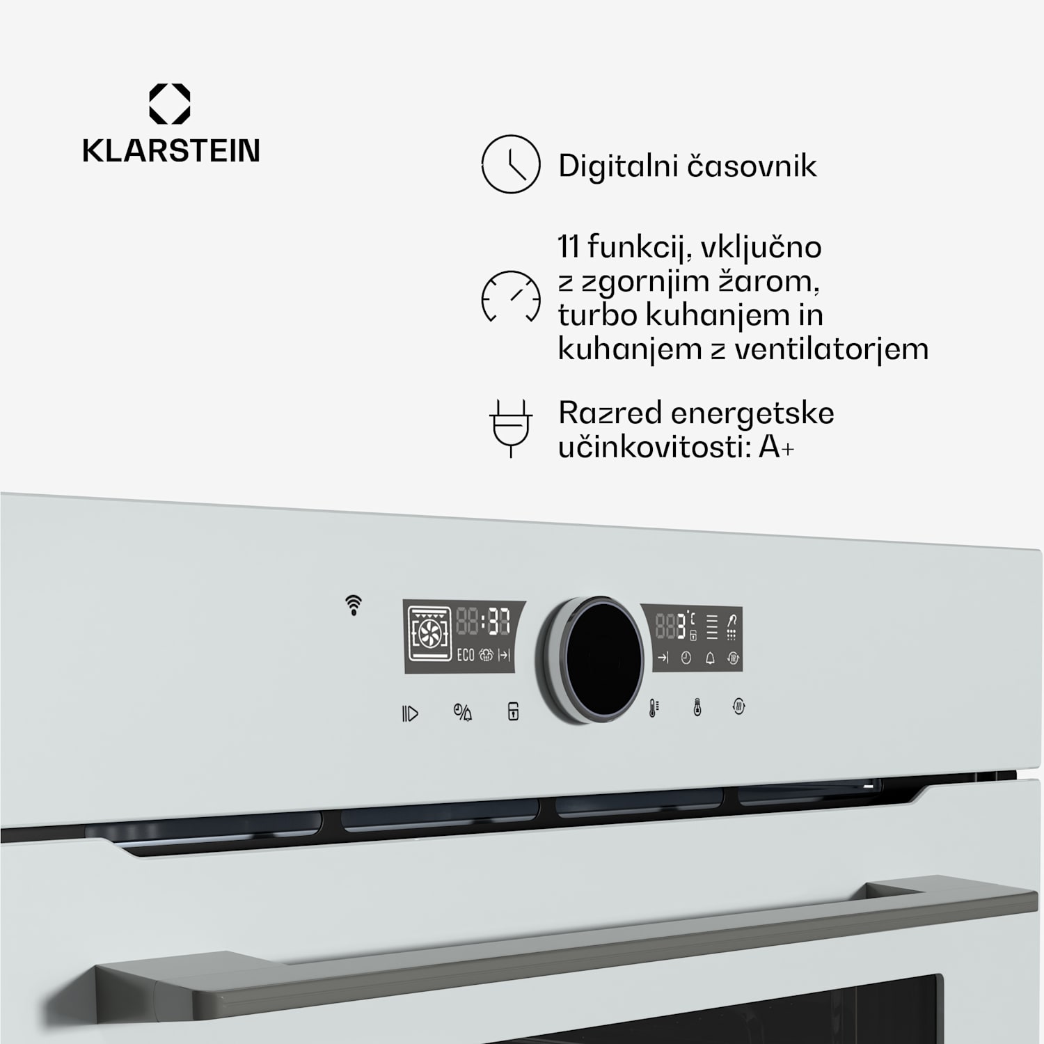 Illuminosa pametna pečica, upravljanje preko aplikacije, energetska učinkovitost A+, Kapaciteta 73 L, 11 funkcij Bela