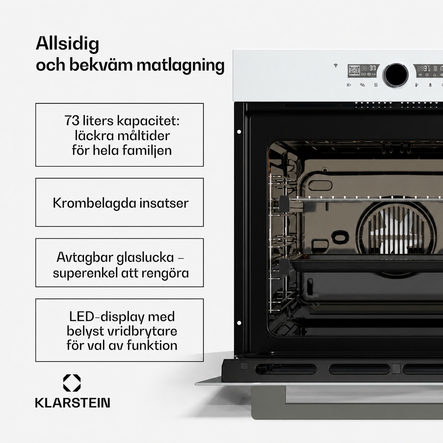 Illuminosa Smart-ugn | App-styrning | Energieffektivitetsklass A | 73 liter kapacitet | 11 funktioner Vit