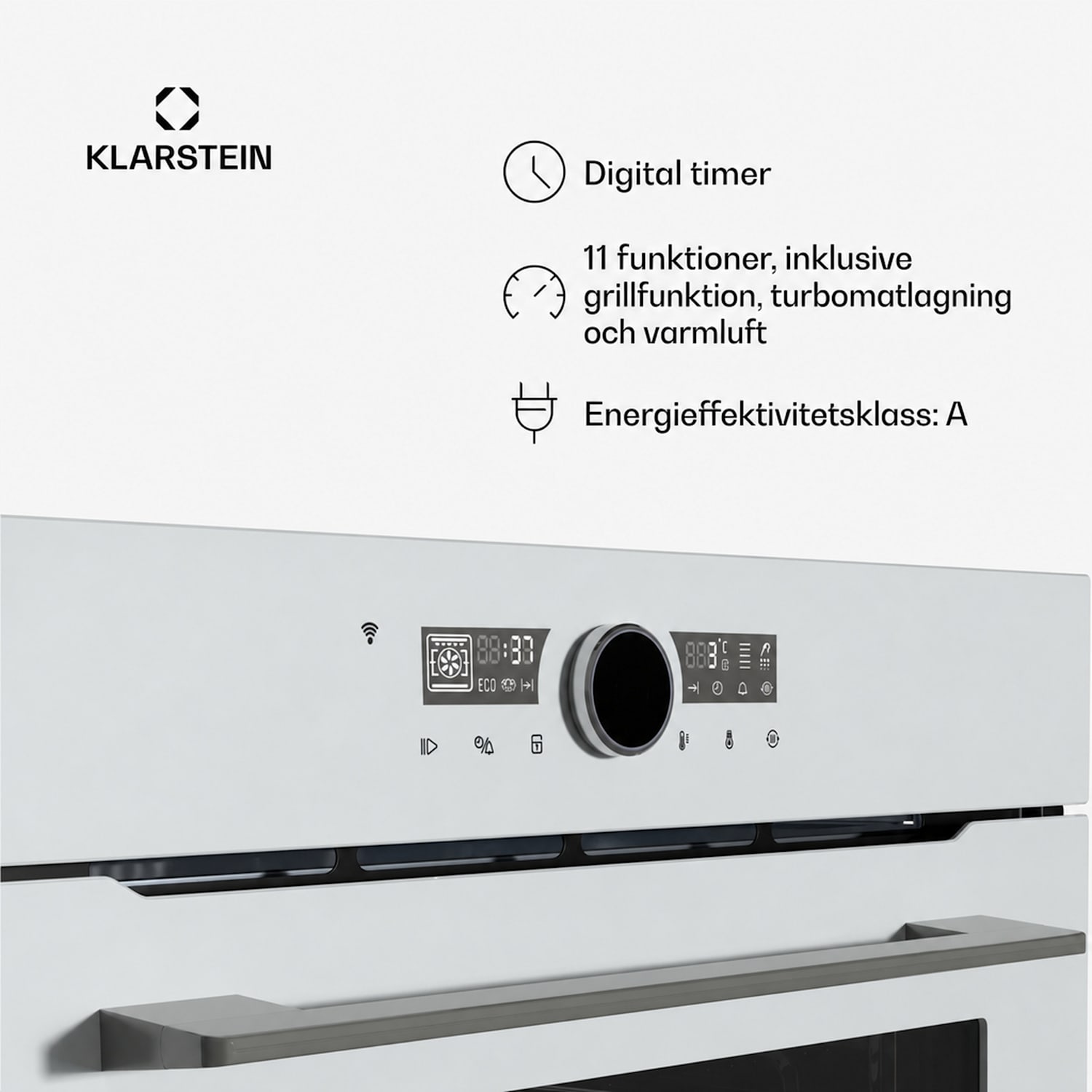 Illuminosa Smart-ugn | App-styrning | Energieffektivitetsklass A | 73 liter kapacitet | 11 funktioner Vit