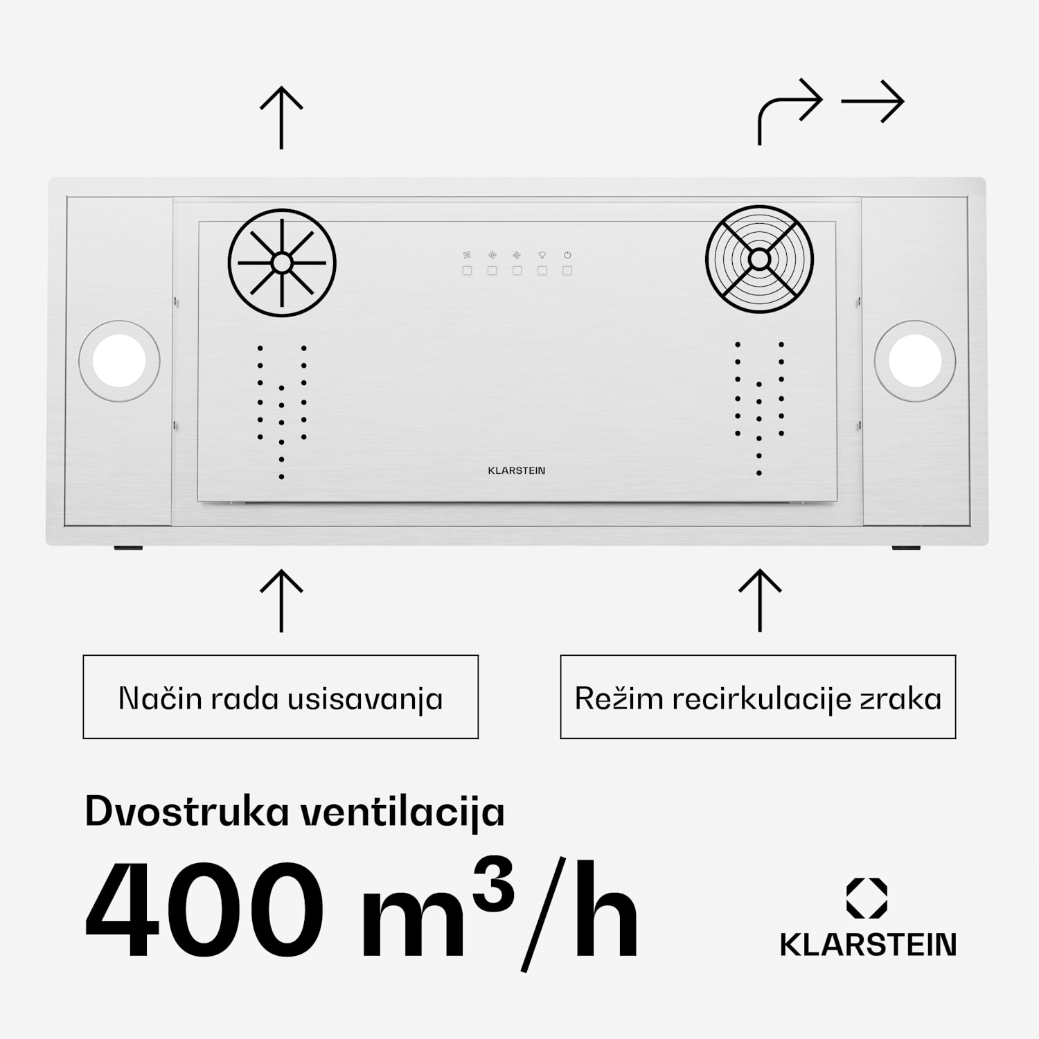 TurboMax kuhinjska napa, 400 m³/h, Učinkovitost A+, Dva režima rada, 3 razine, LED 