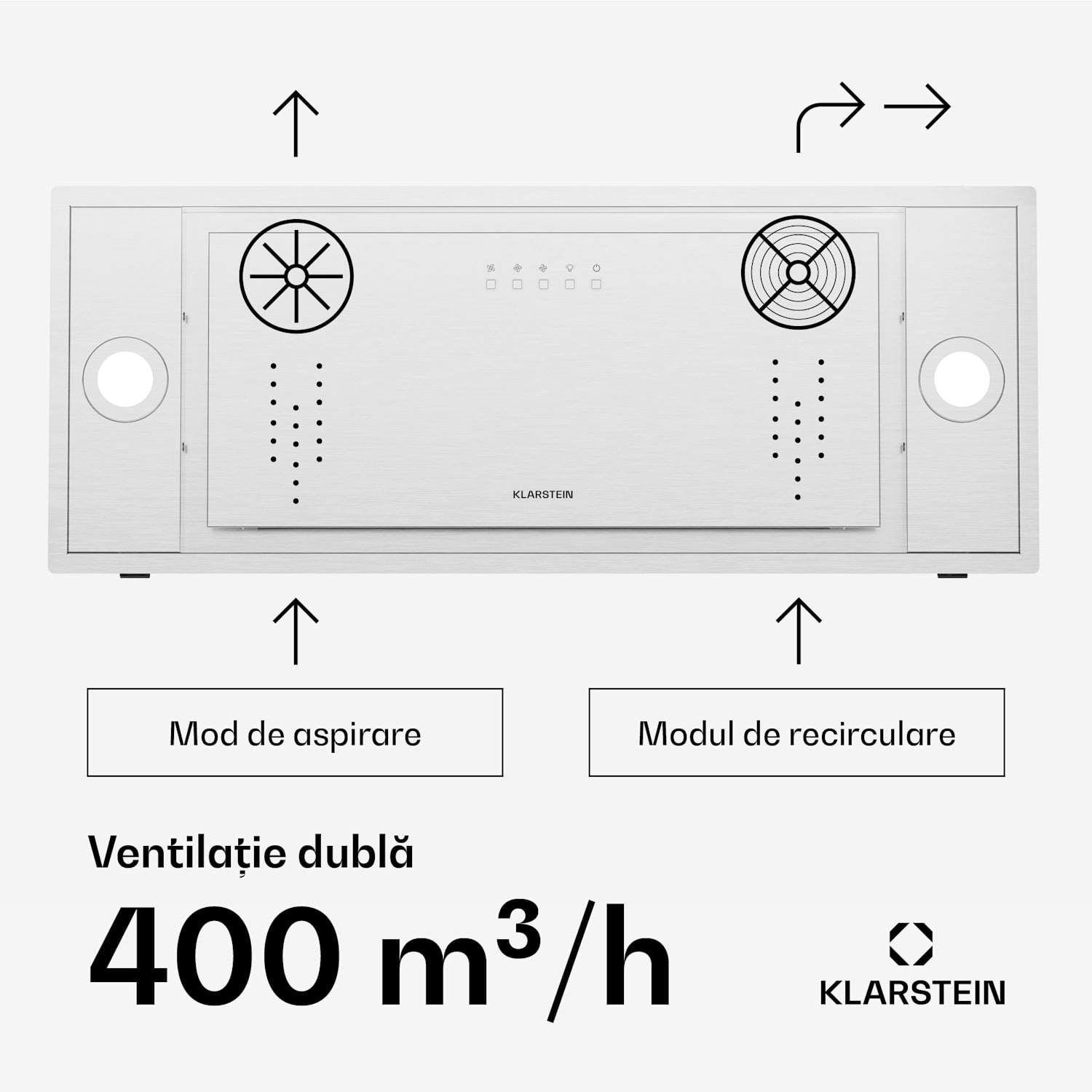 Hota TurboMax, 400 m³/h, Eficiență A+, Funcționare dublă, 3 niveluri, LED 