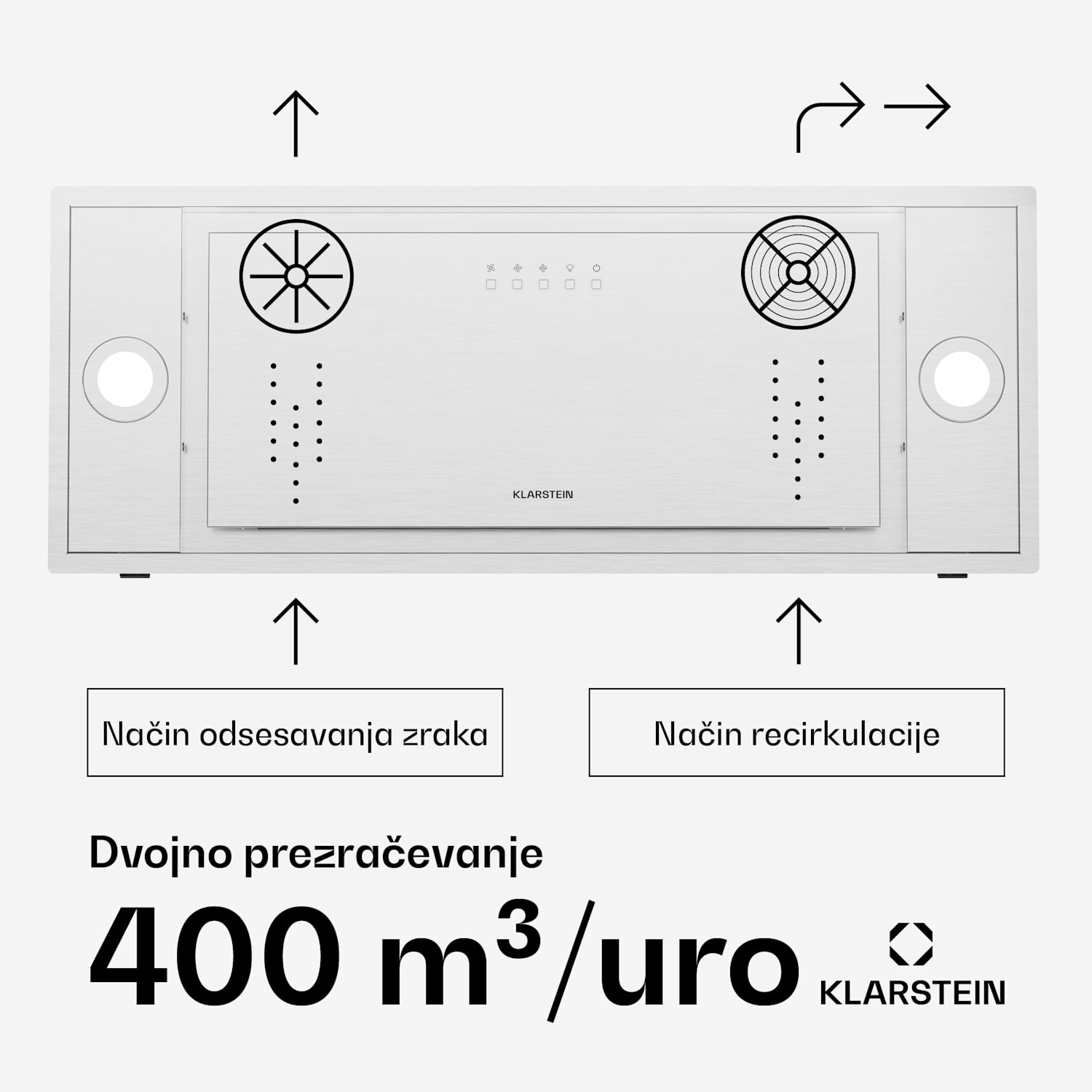 TurboMax kuhinjska napa, 400 m³/h, Učinkovitost A+, Dvojno delovanje, 3 stopnje, LED 