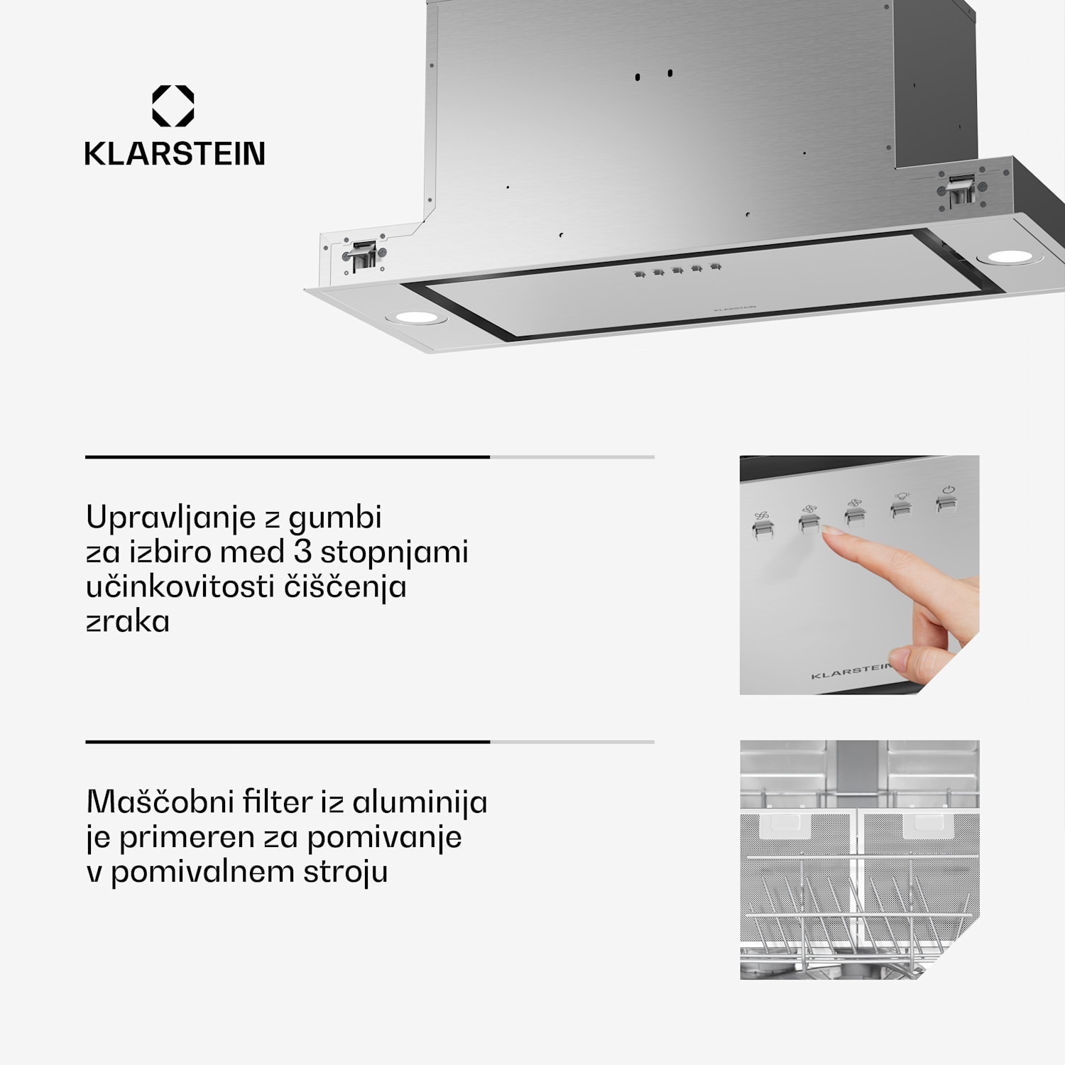 TurboMax kuhinjska napa, 400 m³/h, Učinkovitost A+, Dvojno delovanje, 3 stopnje, LED 