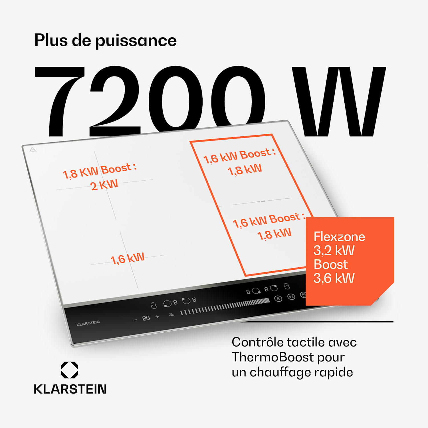 DualTone Hybrid Table de cuisson à induction | Flex Zone | affichage LED | contrôle par curseur | 7200 W 