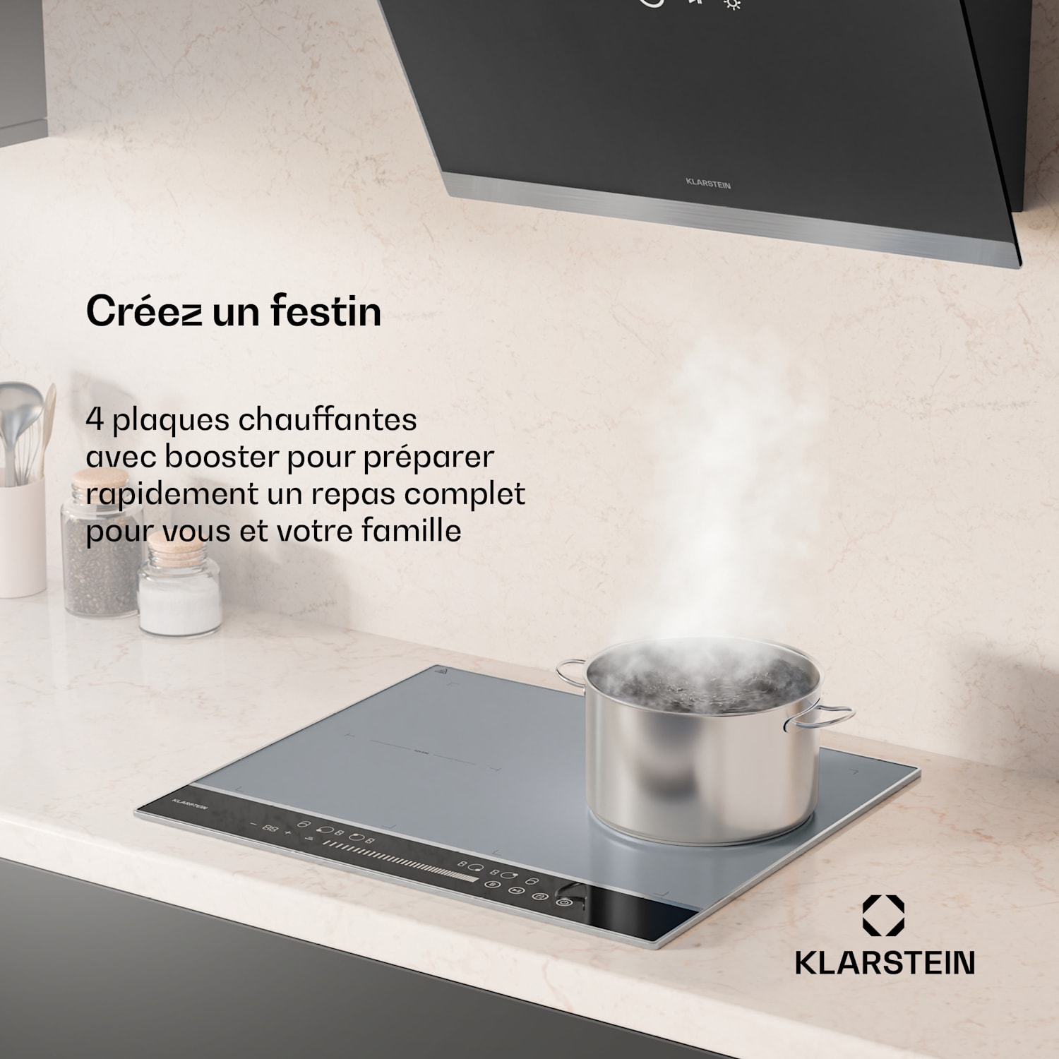 DualTone Flew inductiekookplaat | Flexzones | LED-display | Slider Control | 7200 W DualTone Flex | 60 cm | Zilver